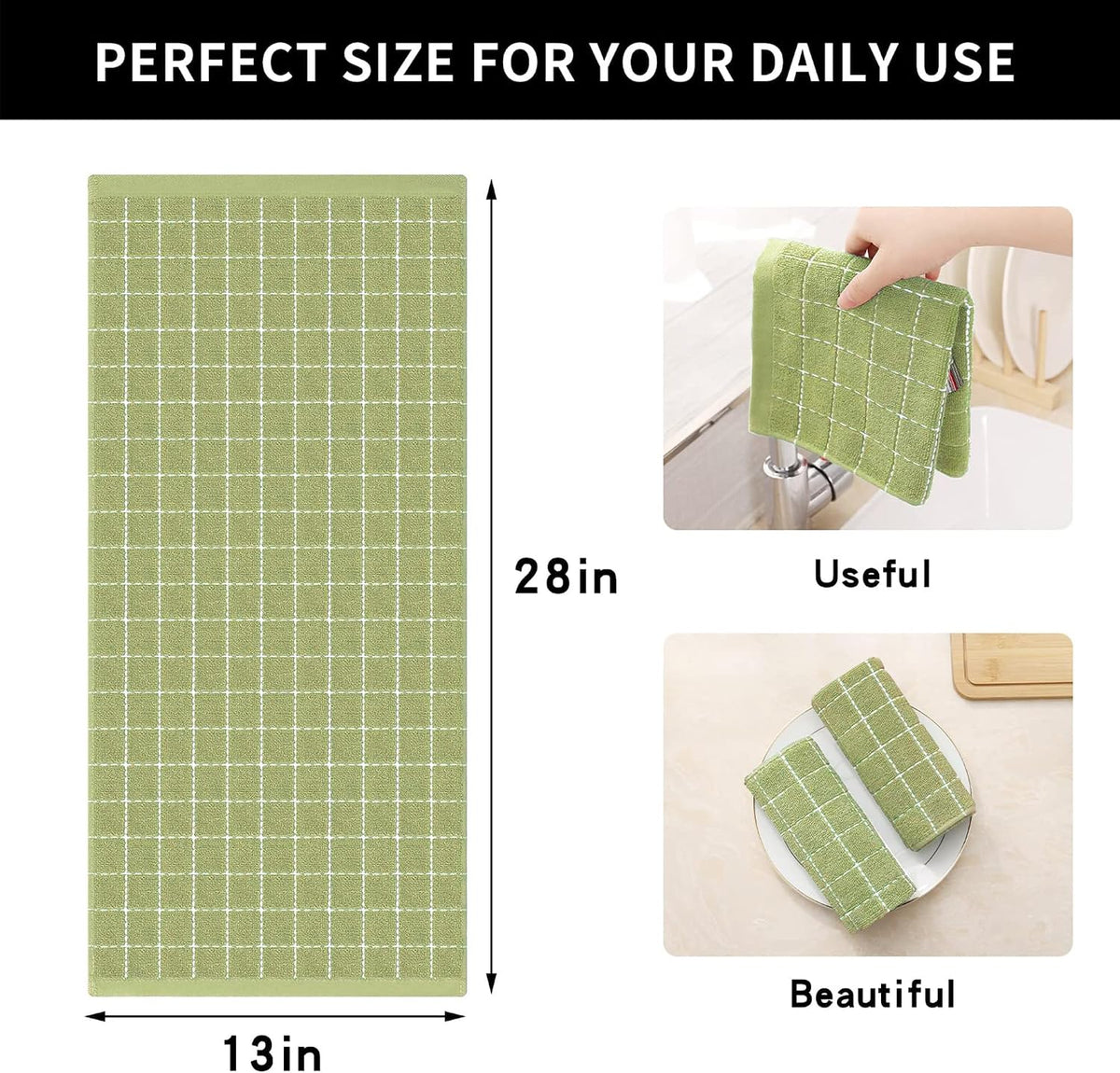 Homaxy 100% Cotton Terry Kitchen Towels, Large 8 Pack, Sage Green | Ultra Soft and Absorbent Dish Towels for Kitchen