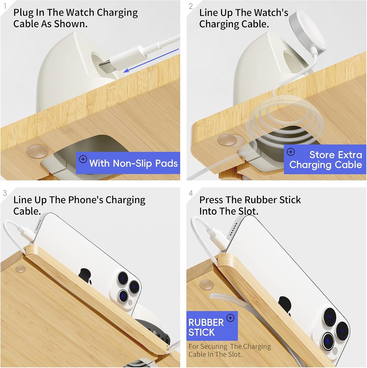 AFOOYO Wooden Watch Band Organizer - Charger Stand Compatible with All Apple Watch Series and Watch Bands Display Watch