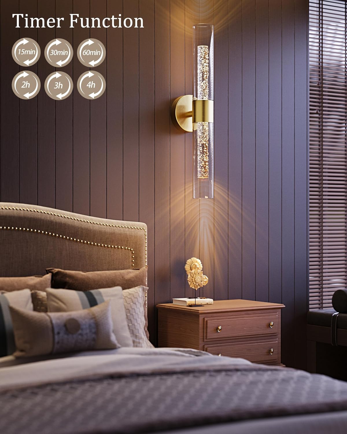Gold Wall Sconces Battery Operated with Remote Control, 21.5 Inch 3CCT | Rechargeable Wall Sconce with Timer, Dimmable