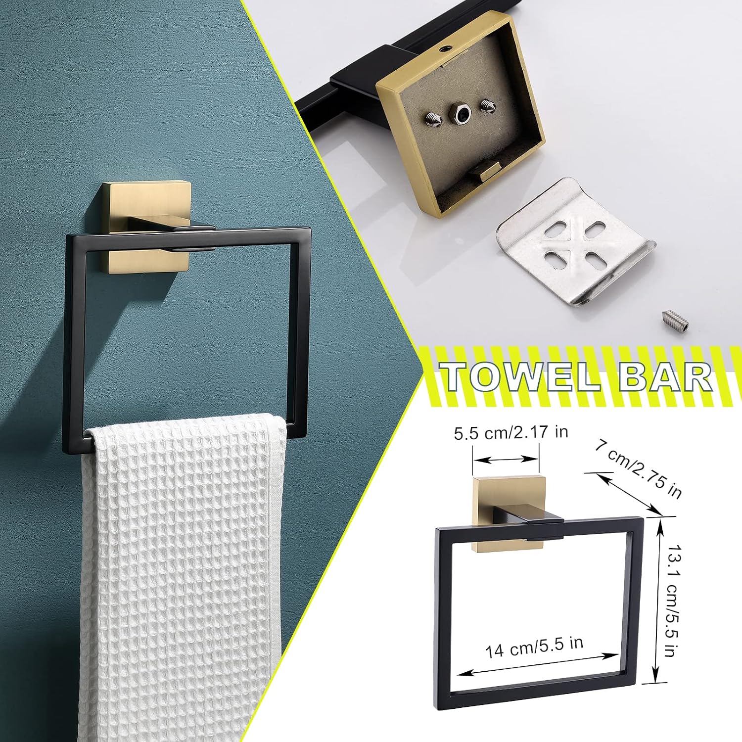 Bathroom Towel Bar Holder Sets Black and Gold 4-Piece Bathroom Hardware Set Stainless Steel Bath Accessories Kit. Wall