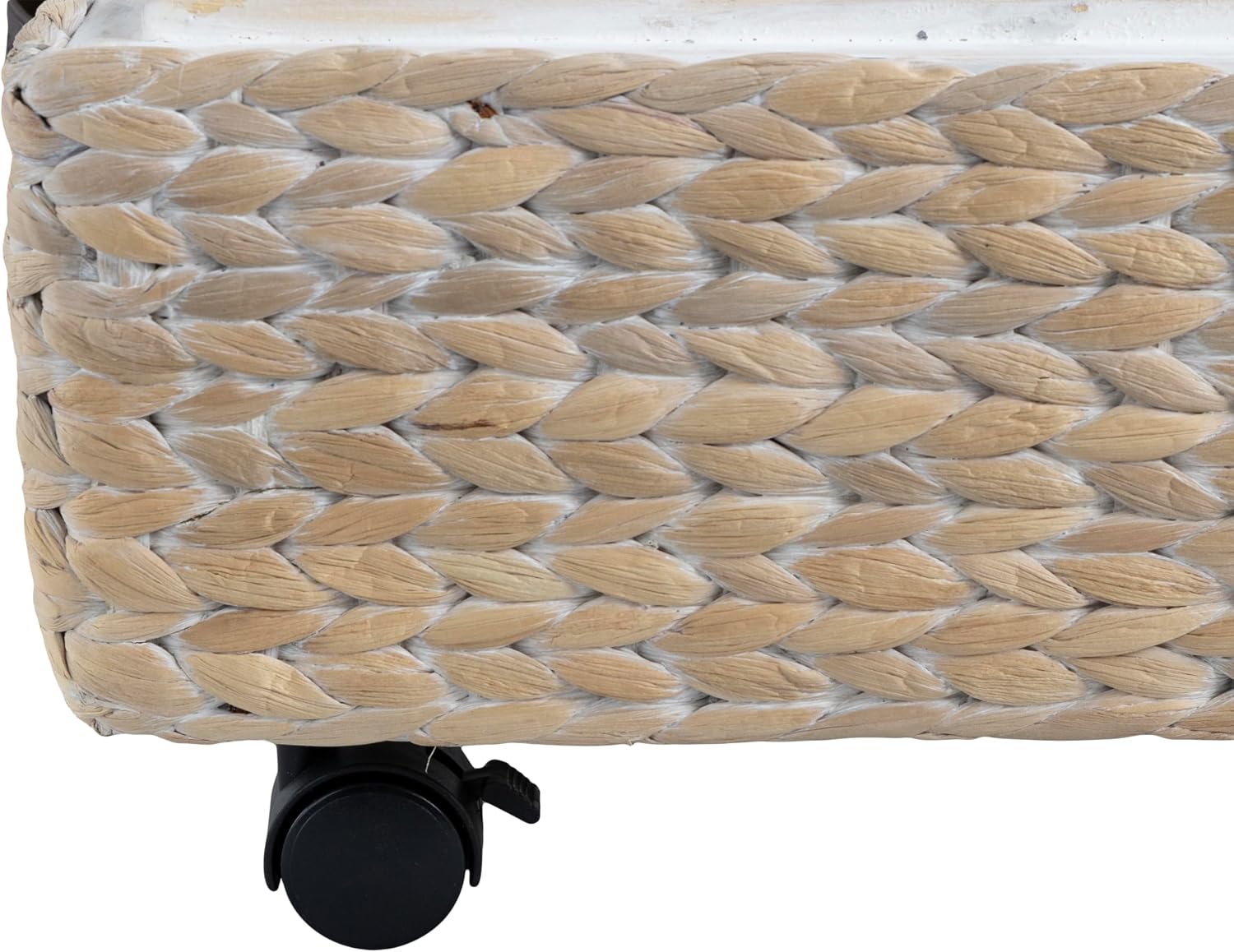 BSK1006D Chett 26.38" Minimalist Hand-Woven Hyacinth/Wood Underbed Storage / White Wash/dark Brown