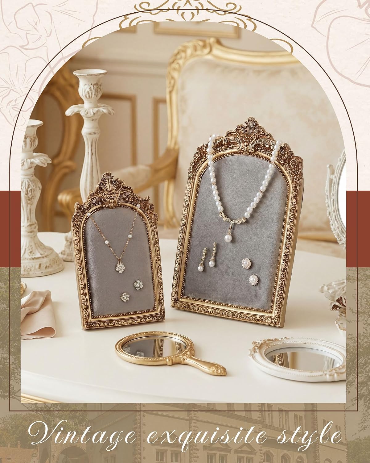 Gold Jewelry Display Stand Vintage Jewelry Frame 10 / Grey / Large,small / Elegant / Set of 2