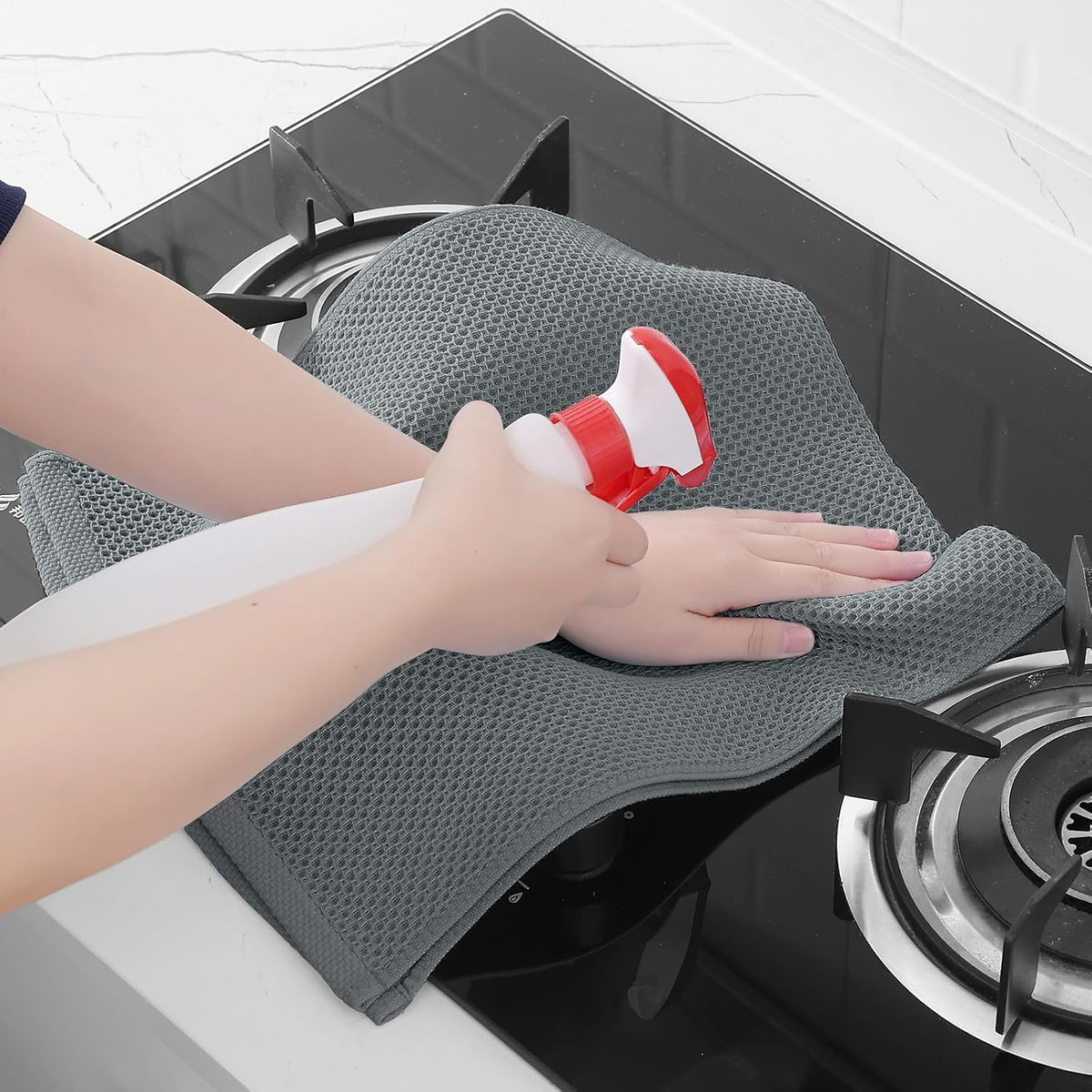 Homaxy 100% Cotton Waffle Weave Kitchen Dish Towels 18-Pack, Grey | 13 x 28 Inches, Ultra Soft Absorbent Dish Towels