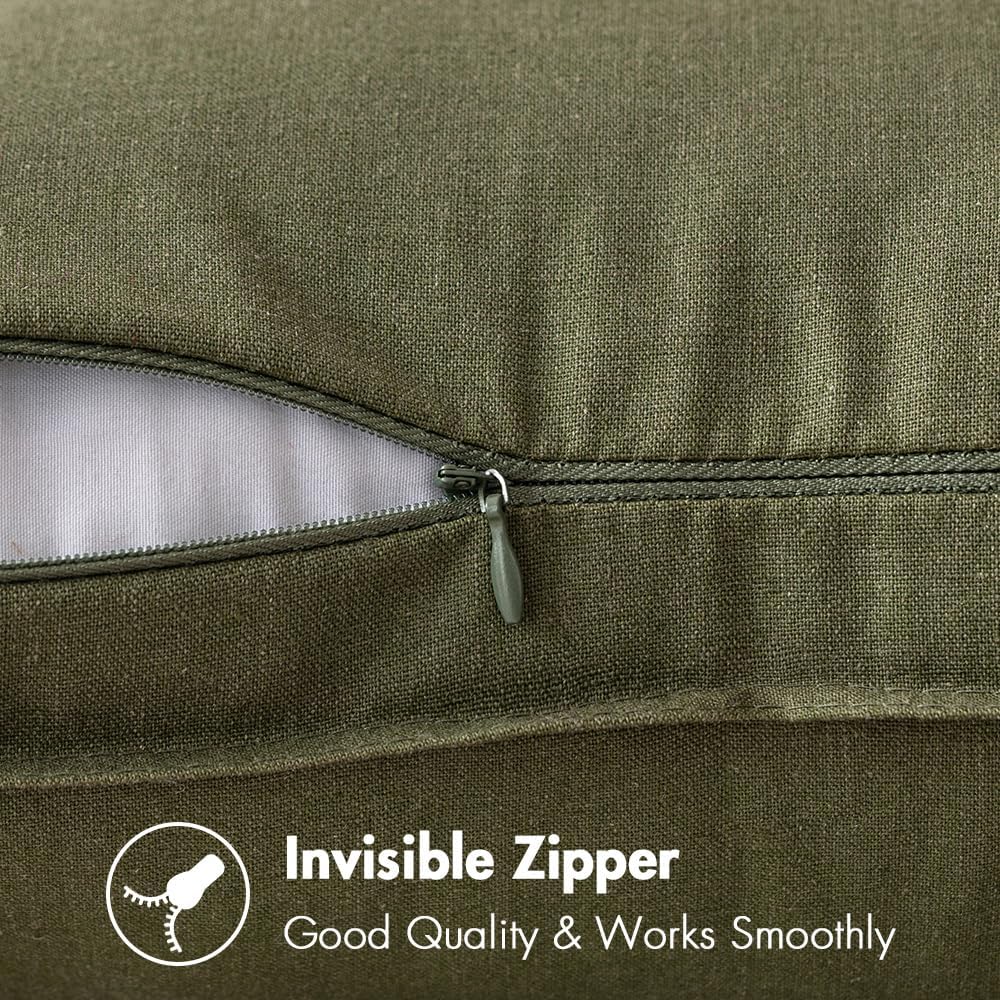 Decorative Linen Pillow Covers Boho Farmhouse Modern Soft Spring / 18 x 18 / Olive Green / Set of 2