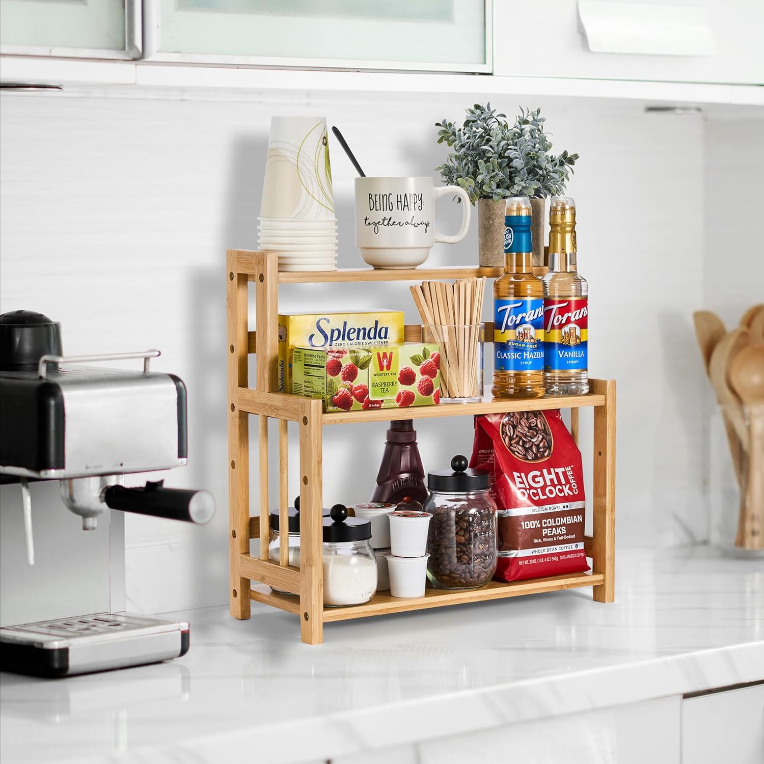 Sorbus Kitchen Countertop Organizer, 3-Tier Bamboo Storage Shelf Rack | Wooden counter display for spices, soap, skin