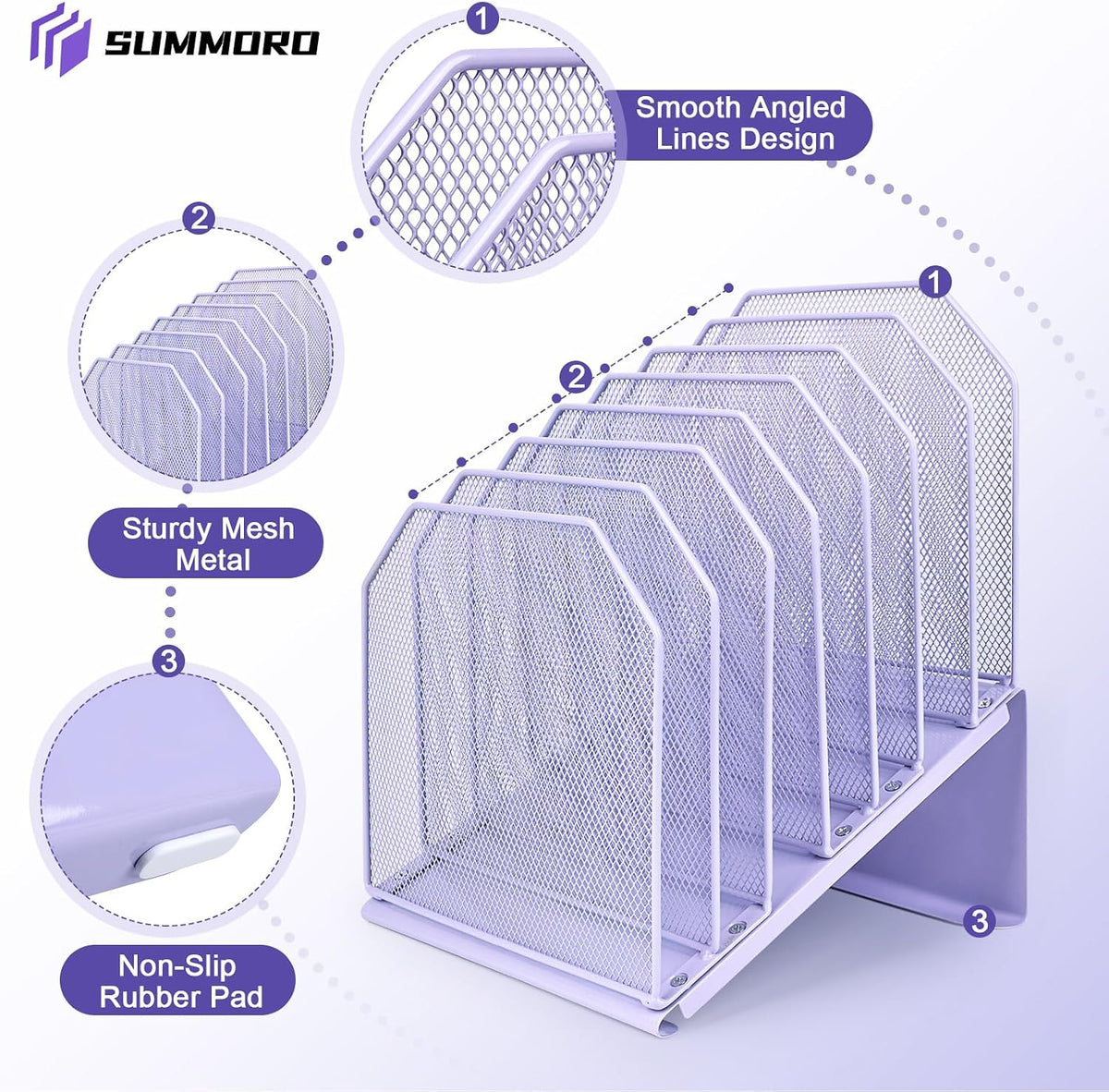 SUMMORO Inclined File Organizer for Desk, 7-Section Vertical File Holder | Office Desk Organizer Metal Rack File