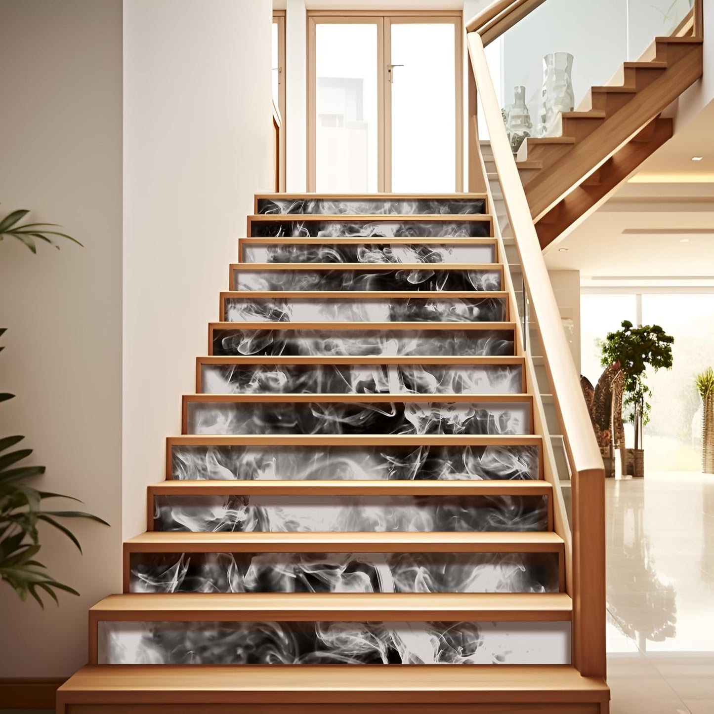 Peel and Stick Removable Novelty White Smoke Risers Stairs / Gss080 / / SET / Black / Set of 12