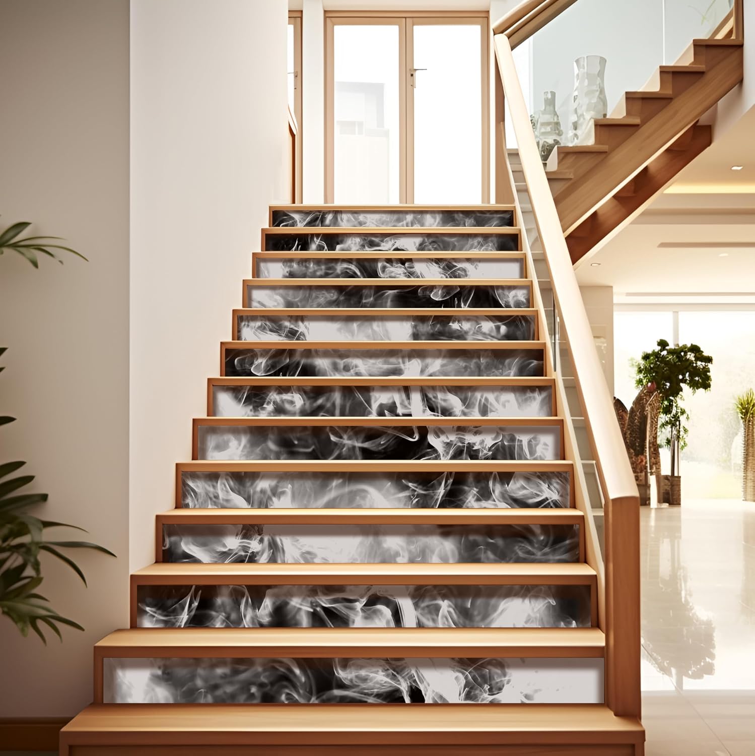Peel and Stick Removable Novelty White Smoke Risers Stairs / Gss080 / / SET / Black / Set of 12