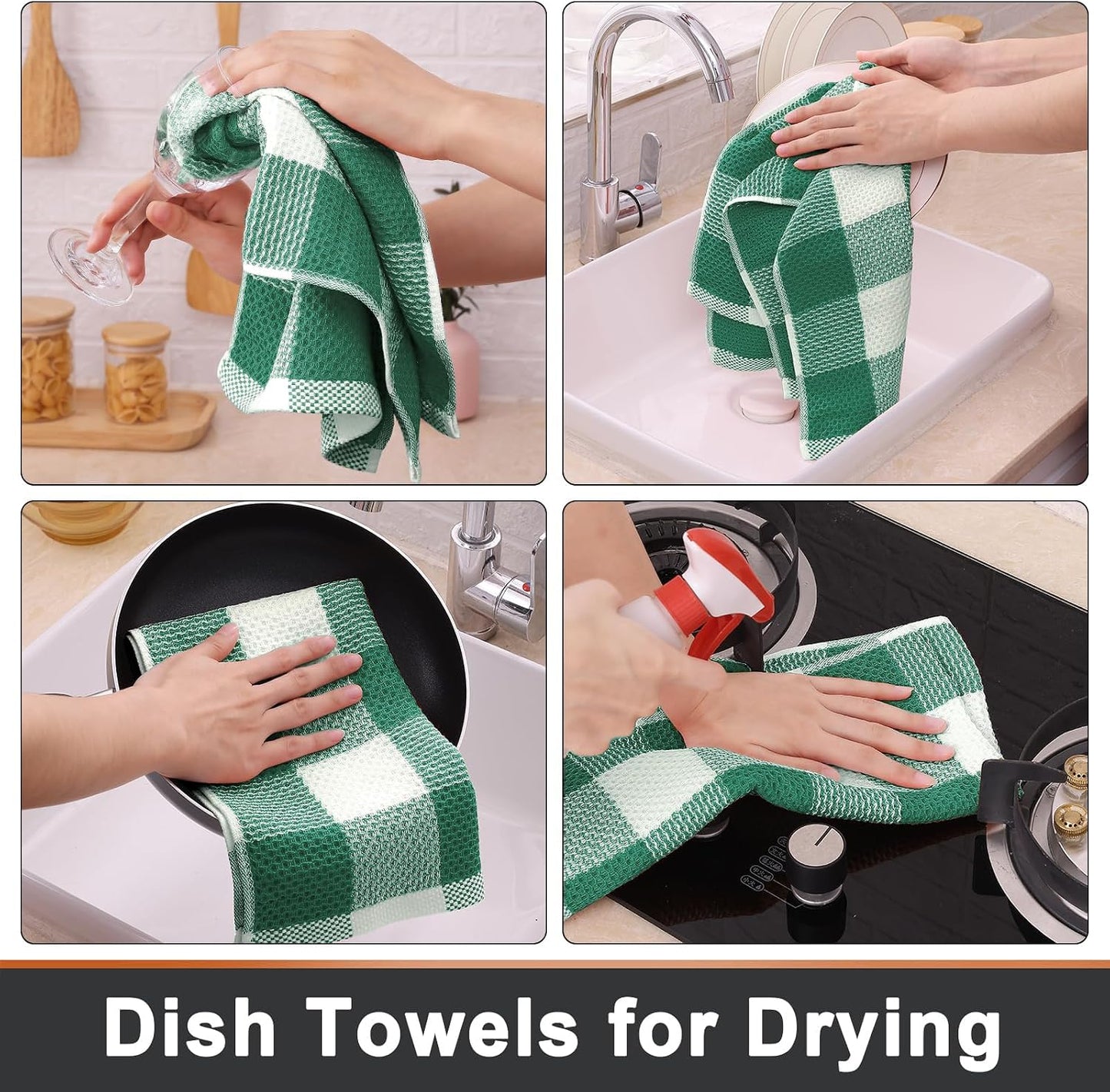 Mordimy 8 Pack Kitchen Towels and Dishcloths Set, Dark Green & White | 28 X 13 Inch and 12 X 12 Inch, Super Soft