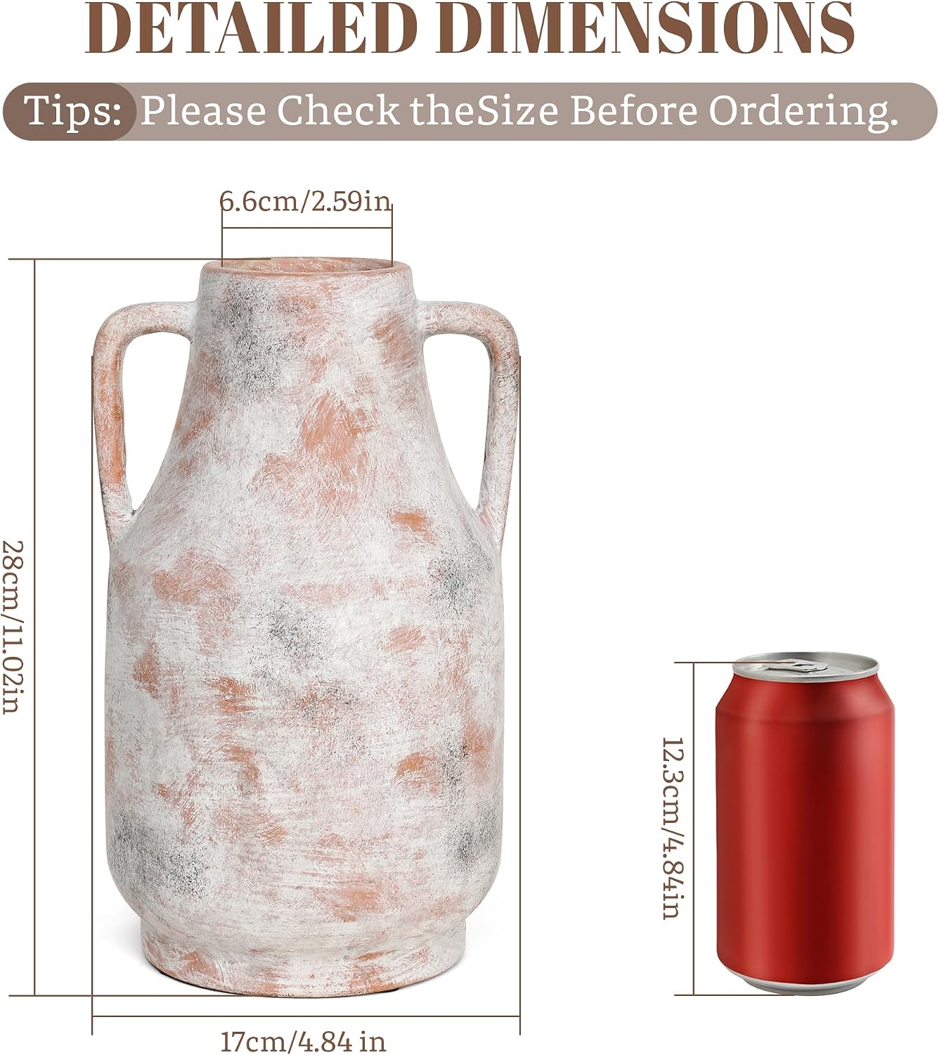Tall Ceramic Vase / 11inch-terracotta / White / 11 Inch