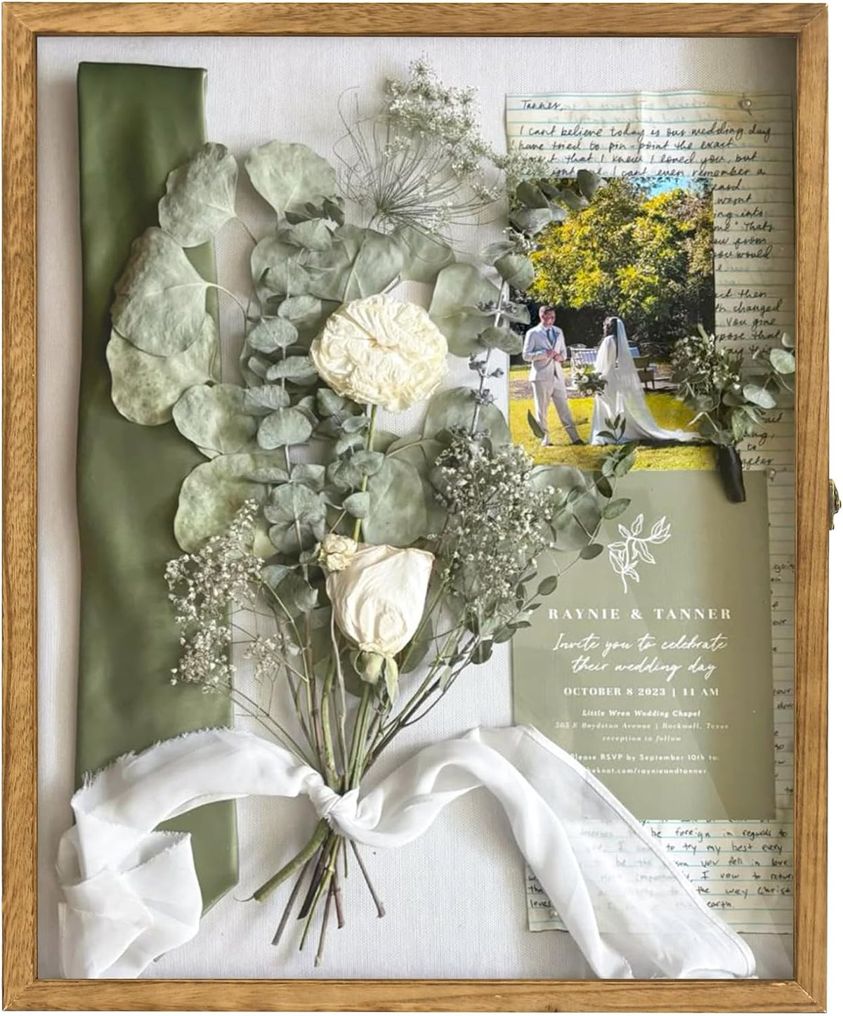 Large Shadow Box Frame 16x20 Display Case, Wood Wedding Bouquet Memory Box | Hinged Front Open Door with Tempered