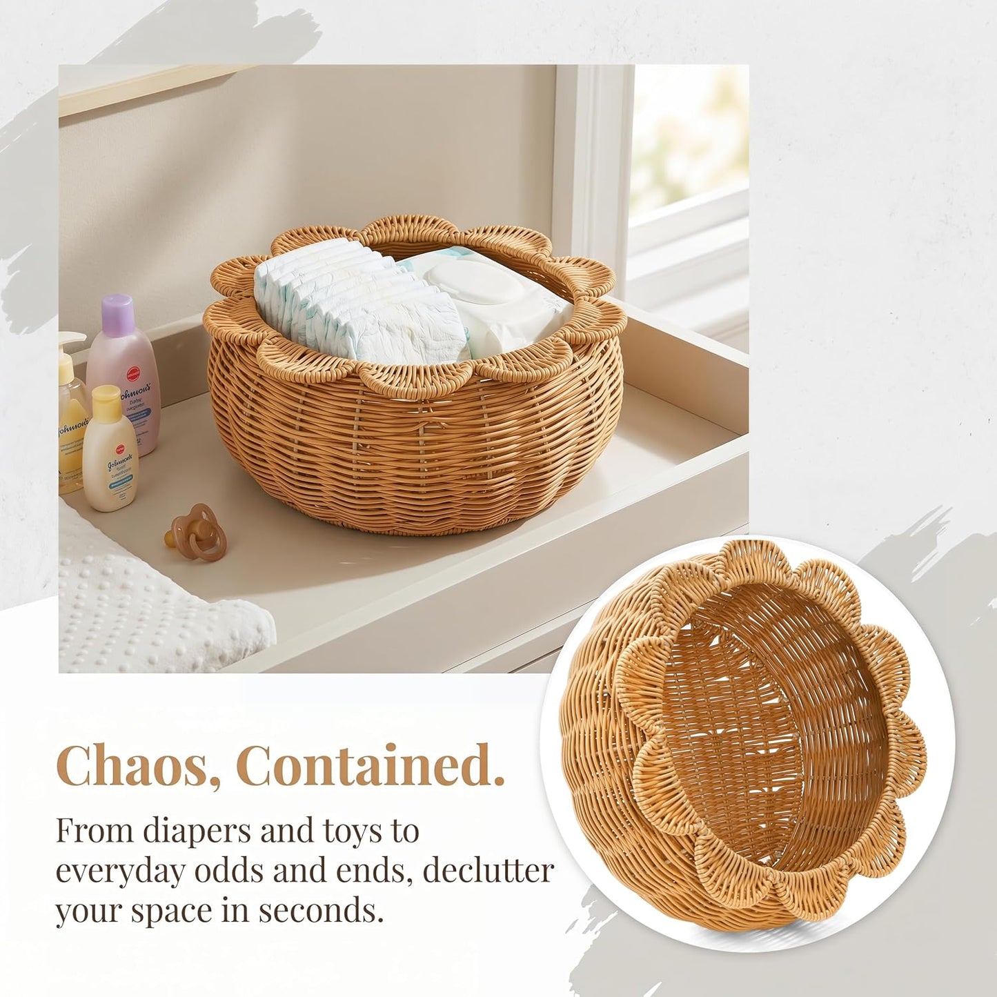 Scalloped Rattan Basket / 12 Inch