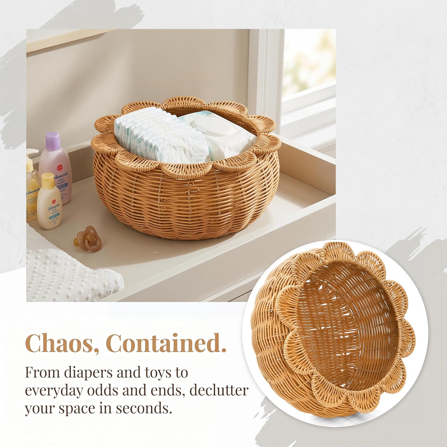 Scalloped Rattan Basket / 12 Inch