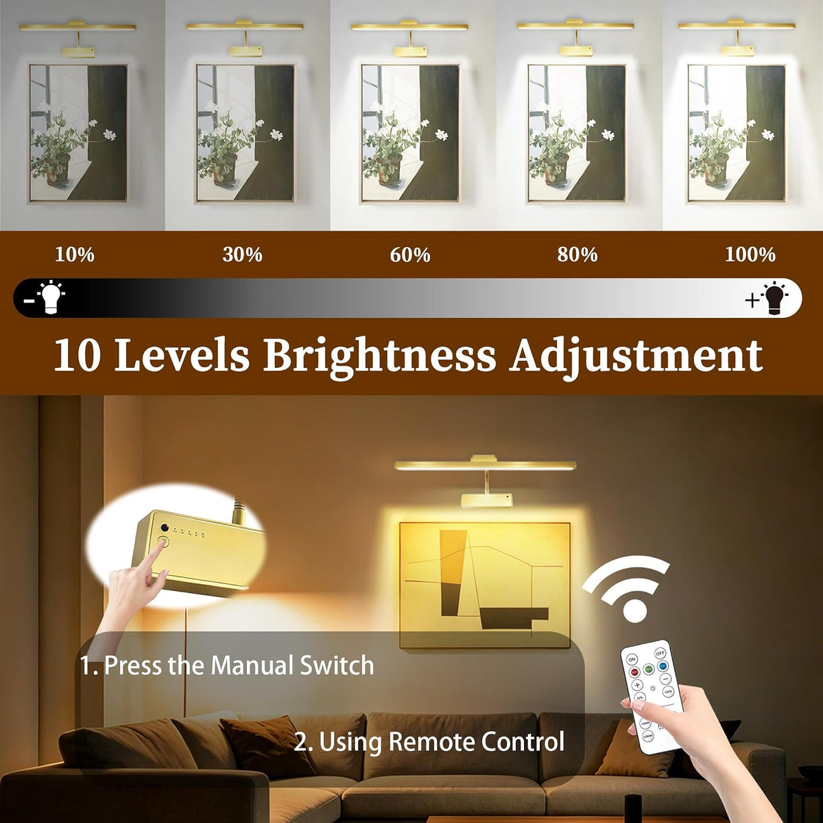 MIOBLUE Picture Light for Wall, 4800mAh Rechargeable Wireless Remote, 15in Dimmable Timer LED Art Display Light with 3