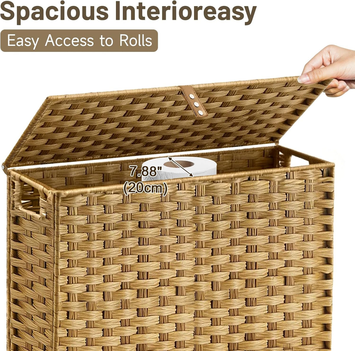 Hiagnete Toilet Paper Storage Basket with Lid and Wheels, Rattan Toilet Paper Holder Storage, Toilet Paper Organizer