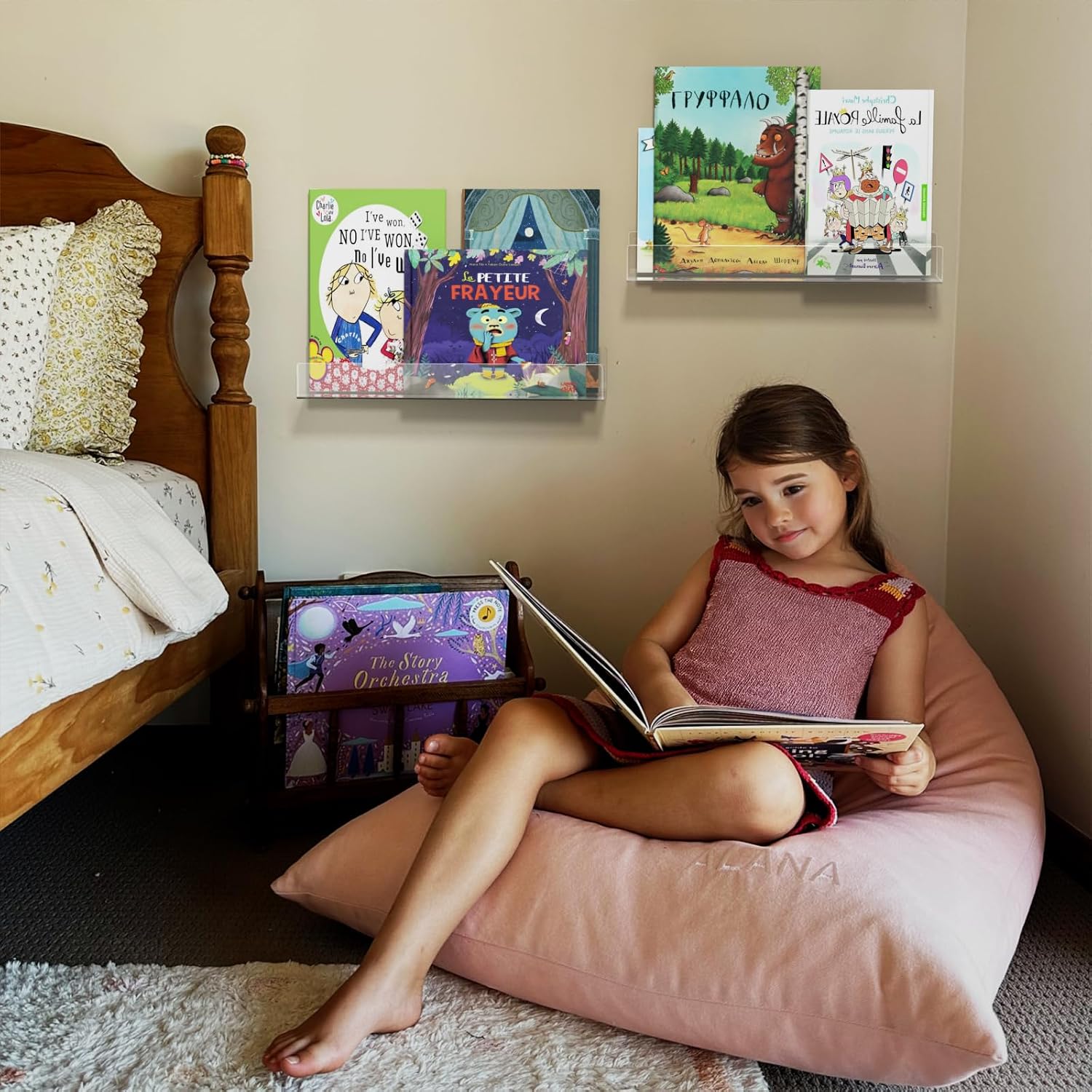 NIUBEE 16.5” Acrylic Floating Bookshelves for Kids Wall Shelves 2 Packs | Premium Acrylic 50% Thicker with Screwdriver