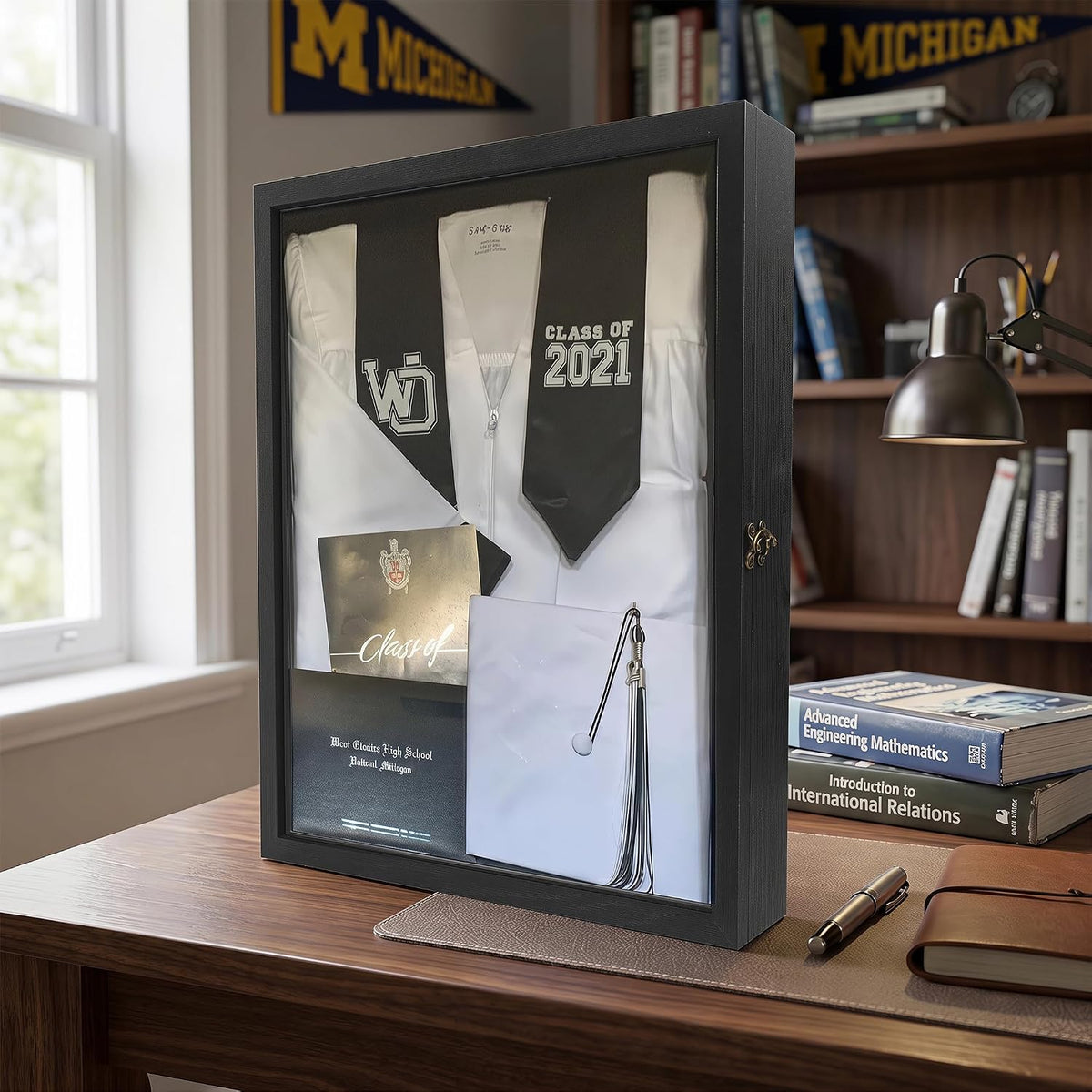 Graduation Shadow Box Frame 13x16,Black | Large Graduation Frames with Glass Window, Metal Lock, Memory Box for