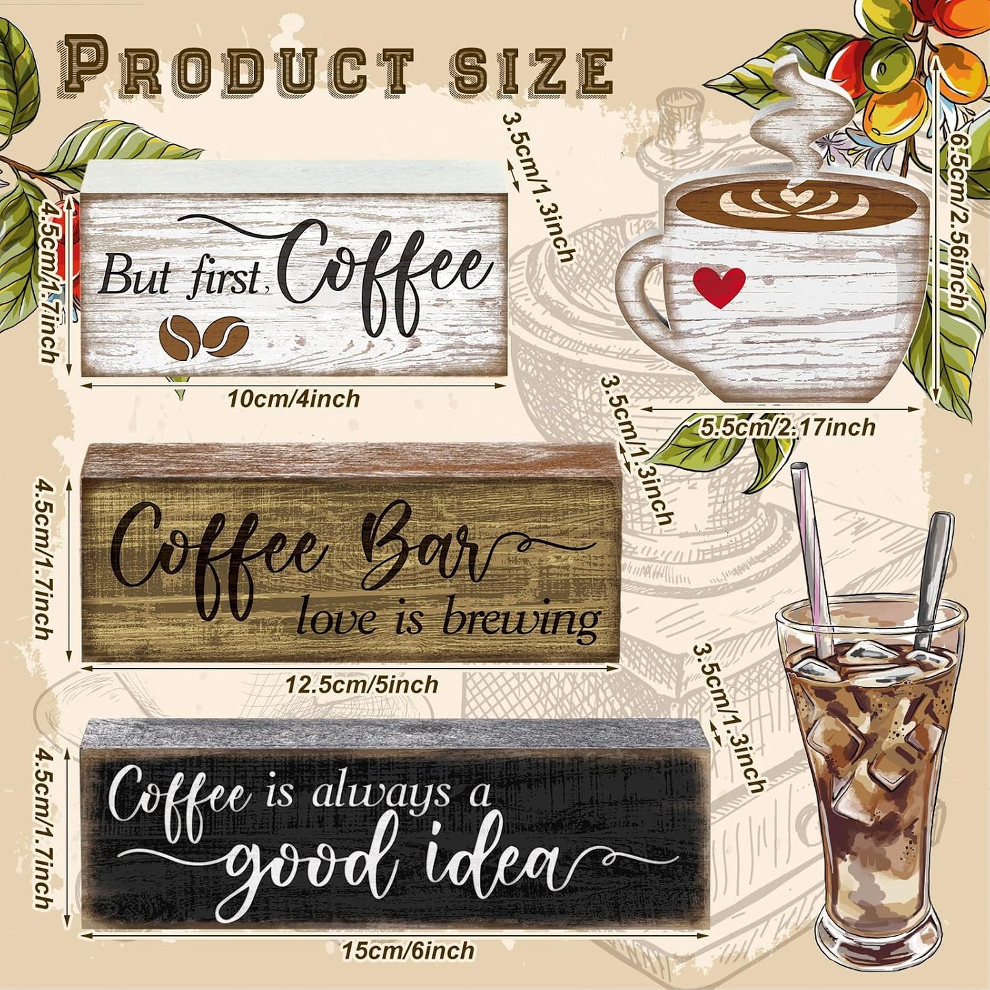 Wooden Tabletop Decor Coffee Tiered Tray Decor Rustic Wood Bar Sign Gift / Coffee Bar / Set of 4