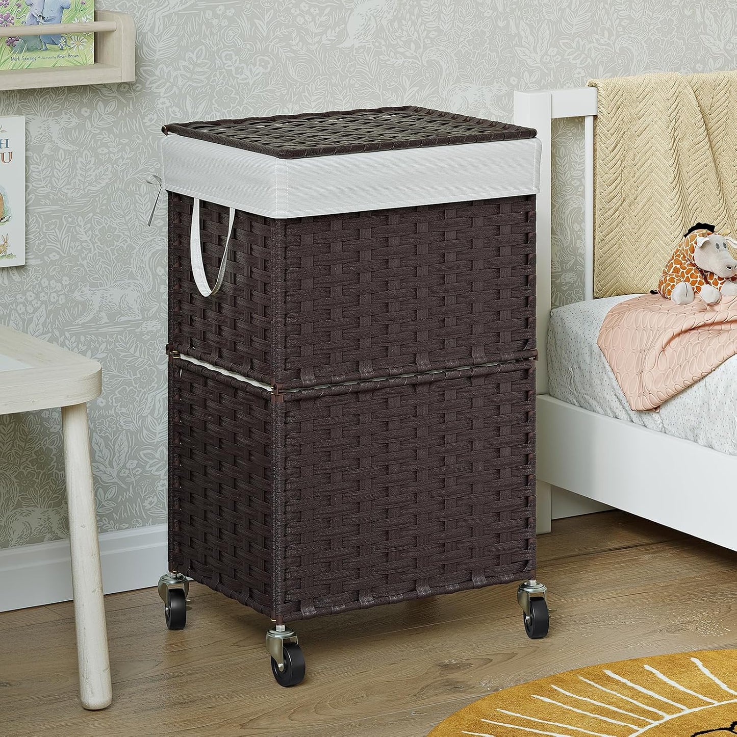 Rolling Laundry Basket / 90l / Brown