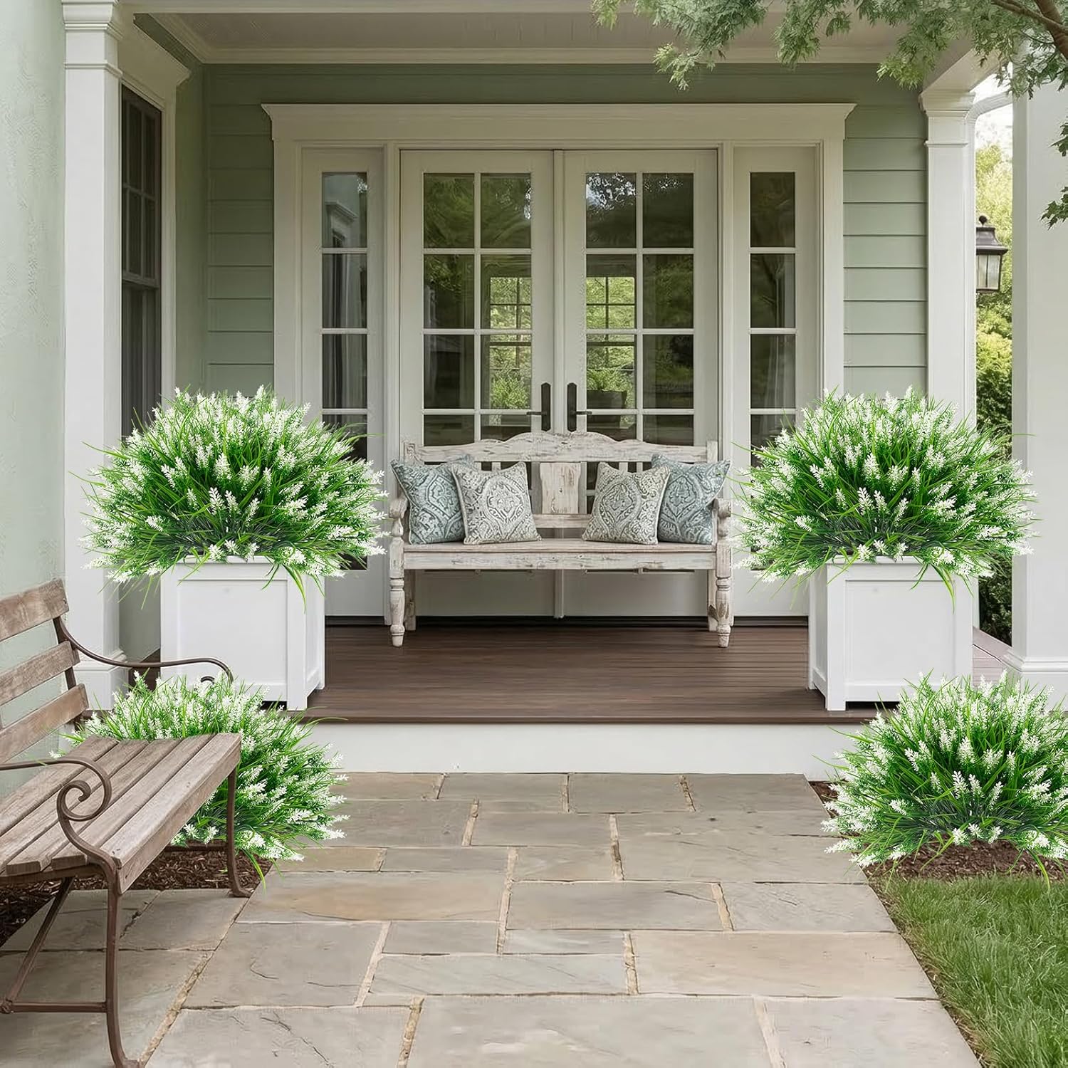 Artificial Outdoor Flowers Fake Outdoor Plants Monkey Grass / White / Set of 22