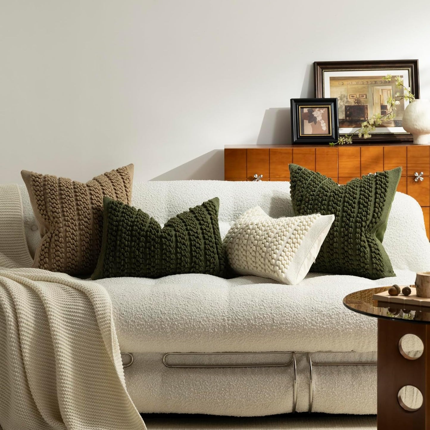Wool Boucle Throw Pillow Cover Chic Accents Square Textured Decorative / Olive Green / 18 x 18