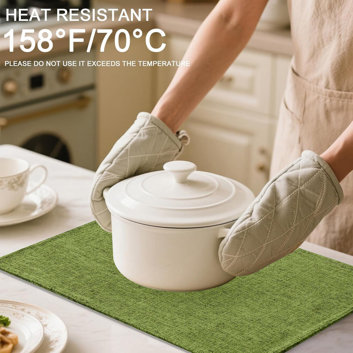 Homaxy Cloths Placemats for Dining Table Set of 6, 13" x 19", Grass Green | Heat Resistant, Washable, Cotton Linen