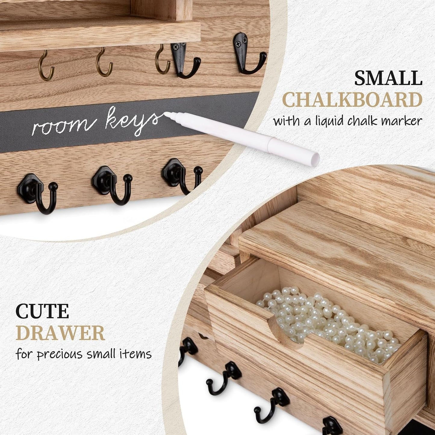 13 Hooks / Key Holder Wall Mount / Wood