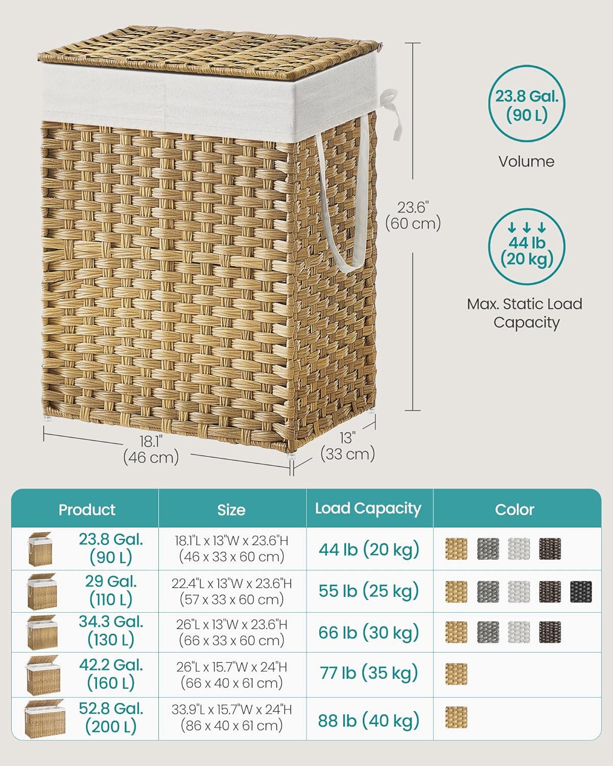 Wicker Laundry Basket / Natural / 90 L