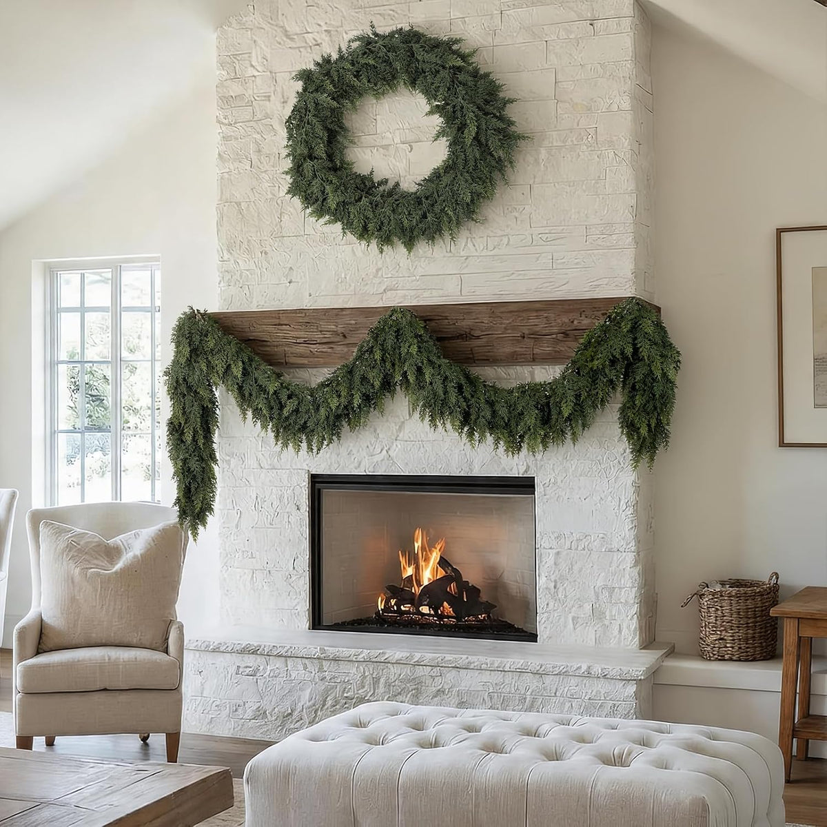 4PCS 9FT Christmas Cedar Garland Realistic Thick Soft Christmas Decorations | Real Touch Full Lush Artificial Greenery