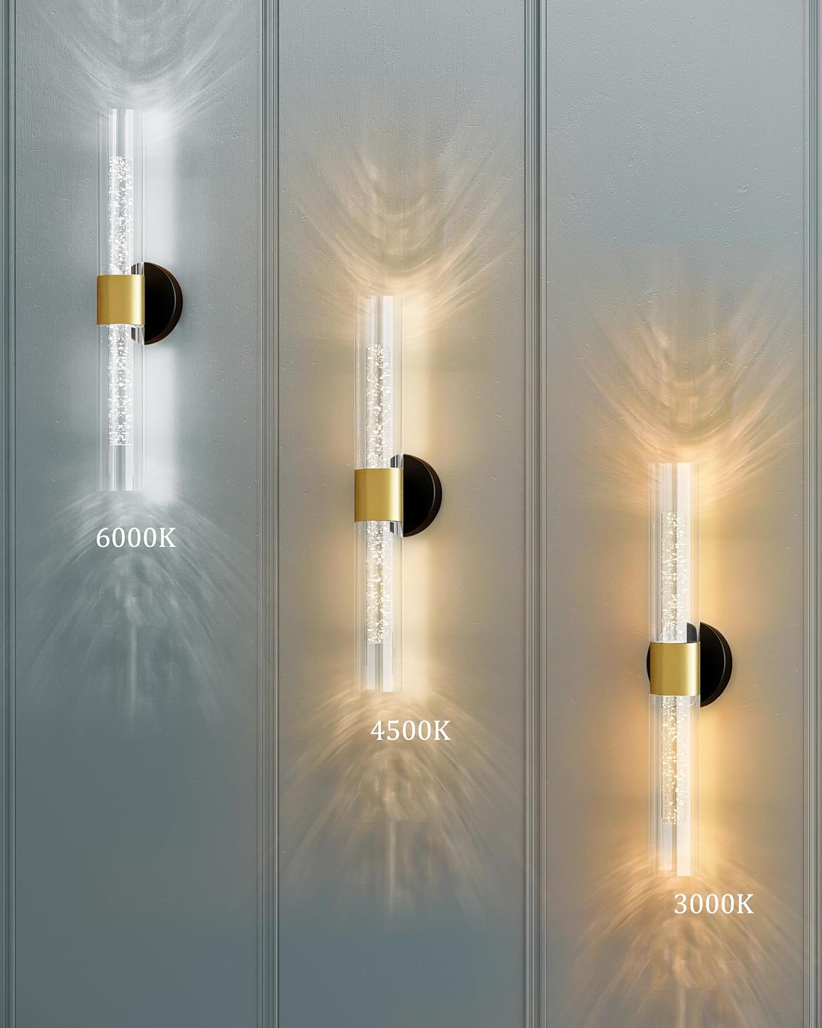 Black Gold Wall Sconces Battery Operated with Remote Control 21.5 Inch 3CCT | Rechargeable Wall Sconce with Timer