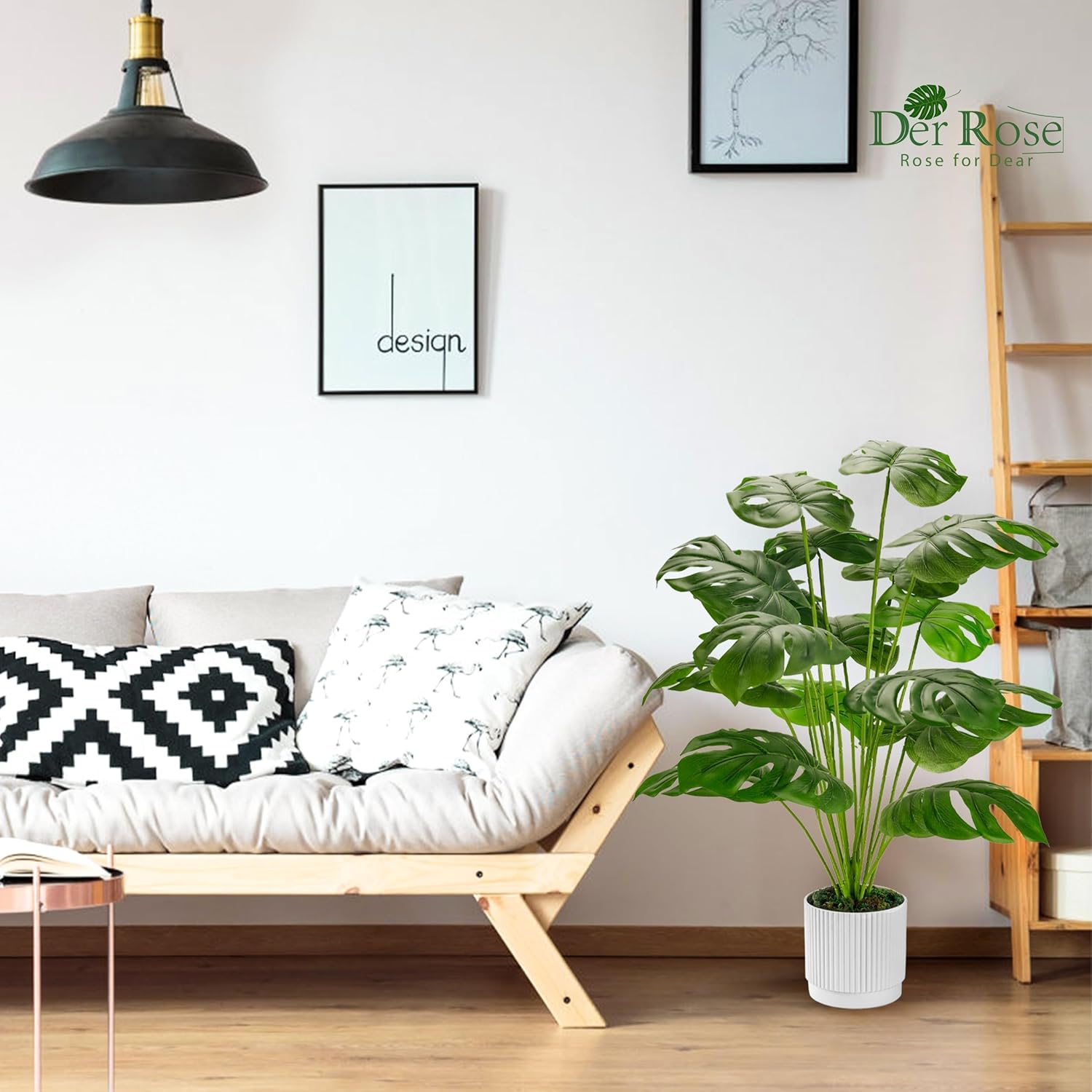 28" Fake Plants Large Artificial Monstera Faux Potted Plants Indoor Tall / 28"-WHITE