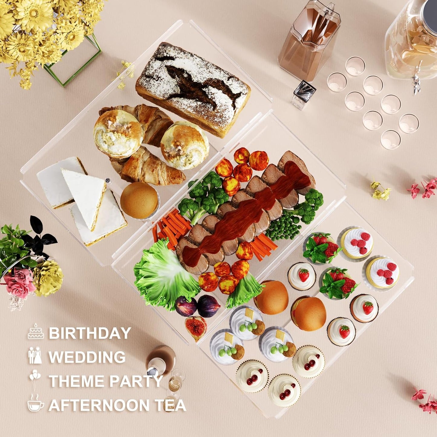 Bakzon 3 Tier Serving Tray for Entertaining, Acrylic Dessert Table Display Set for Party Supplies, Serving Platters and
