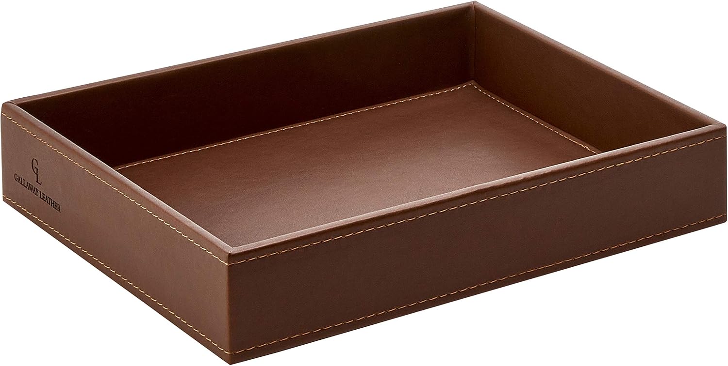 GALLAWAY Leather Valet Tray for Men - Nightstand Organizer EDC Tray for Wallet and Keys - Bedside Dresser Catch All