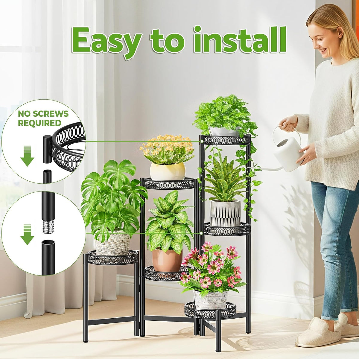 6 Tier Large Plant Stand Indoor with 7.9-Inch Wide Drainage Tray, Tiered Corner Metal Outdoor Flower Display Holder