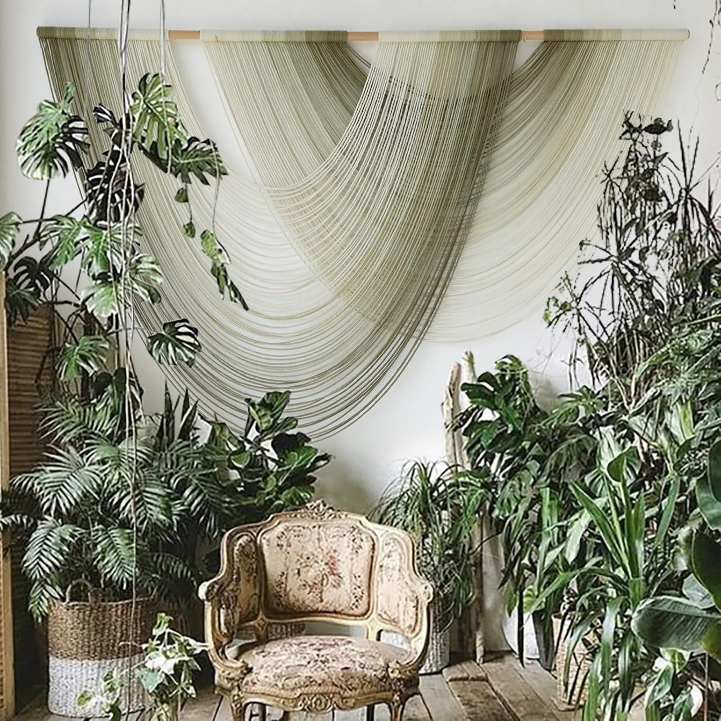 Macrame Wall Hanging Boho Tapestry Dip Dyed Ombre Moss Green 57"W*39"L