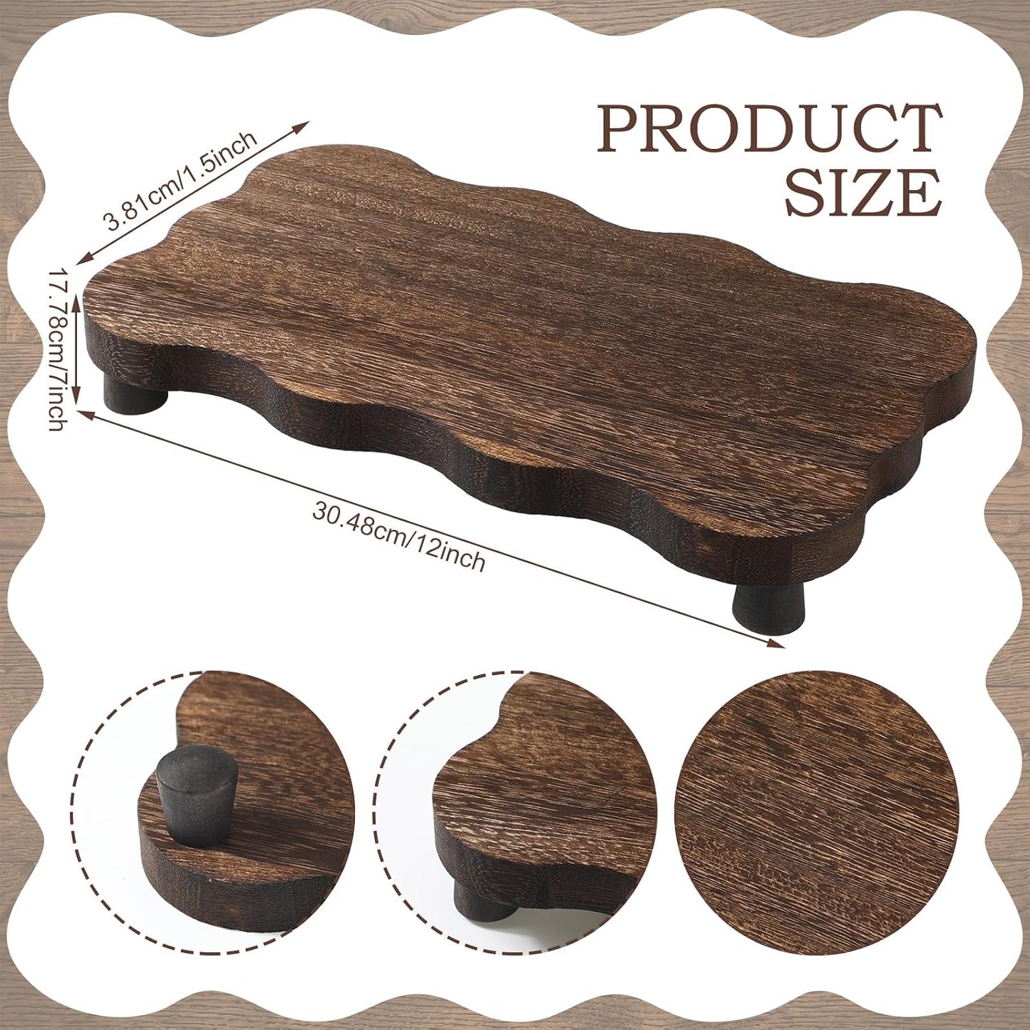 Wood Pedestal Stand Kitchen Soap Tray Farmhouse Wooden Riser Stand / 12 x 7 / Dark Brown