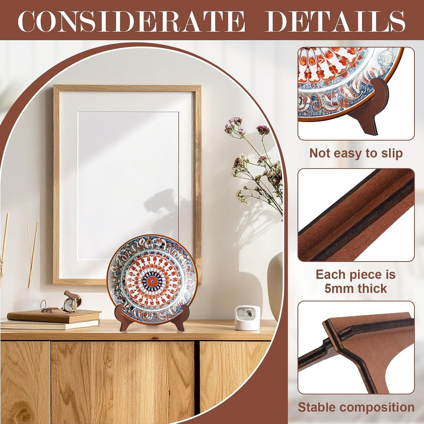 Plate Stands for Display Wooden Display Stand Holder 5/6/7/8/9/ for Displaying / 10 Inch / Set of 8