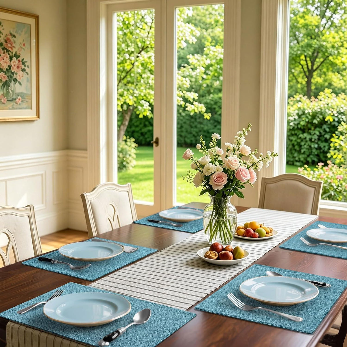Homaxy Cloths Placemats for Dining Table Set of 6, 13" x 19", Aqua | Heat Resistant, Washable, Cotton Linen Blend Table