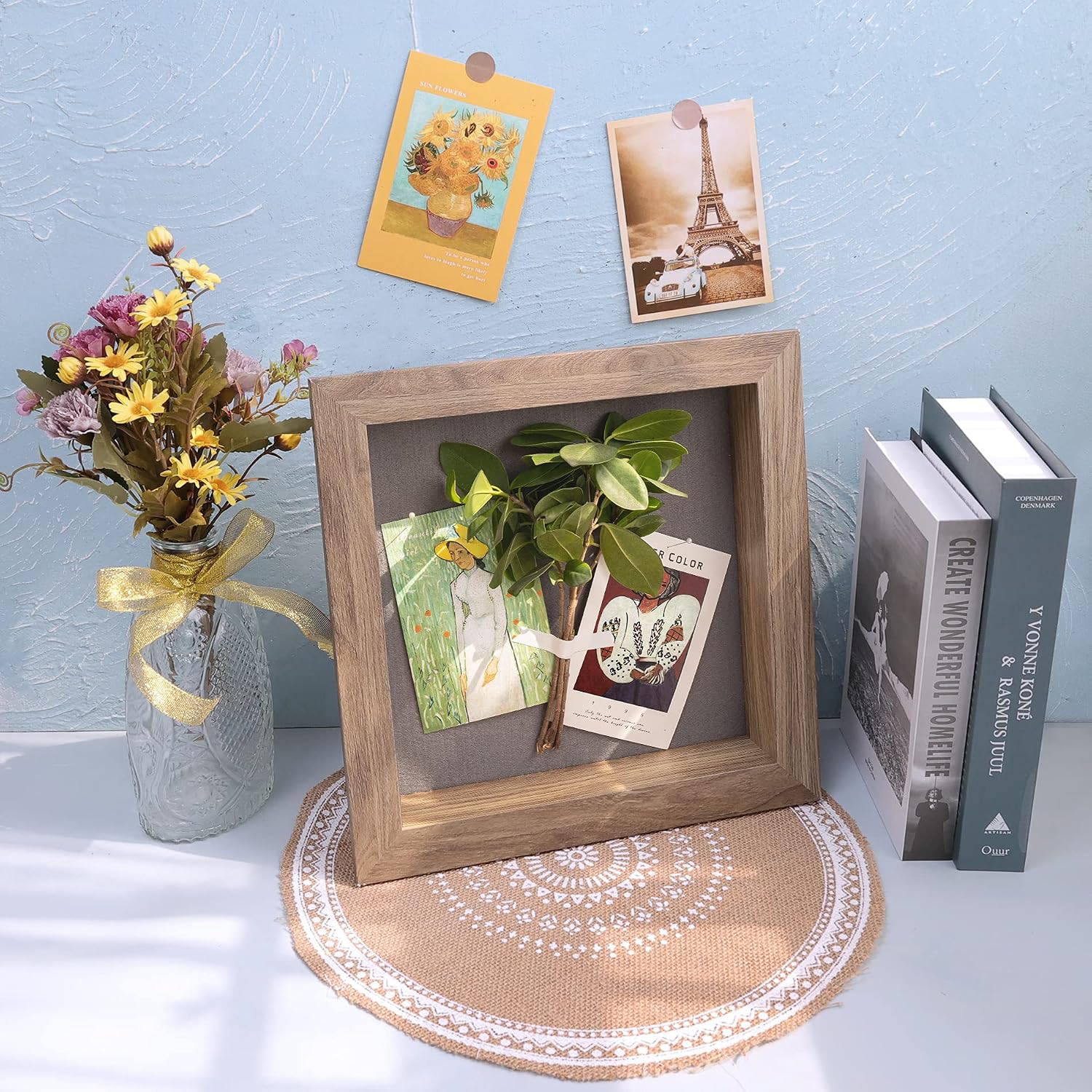 Frametory 11x11 Shadow Box Frame Display Case, 2-inch Depth (Tan) | Strengthened Glass Cover, Display Box for Wall and
