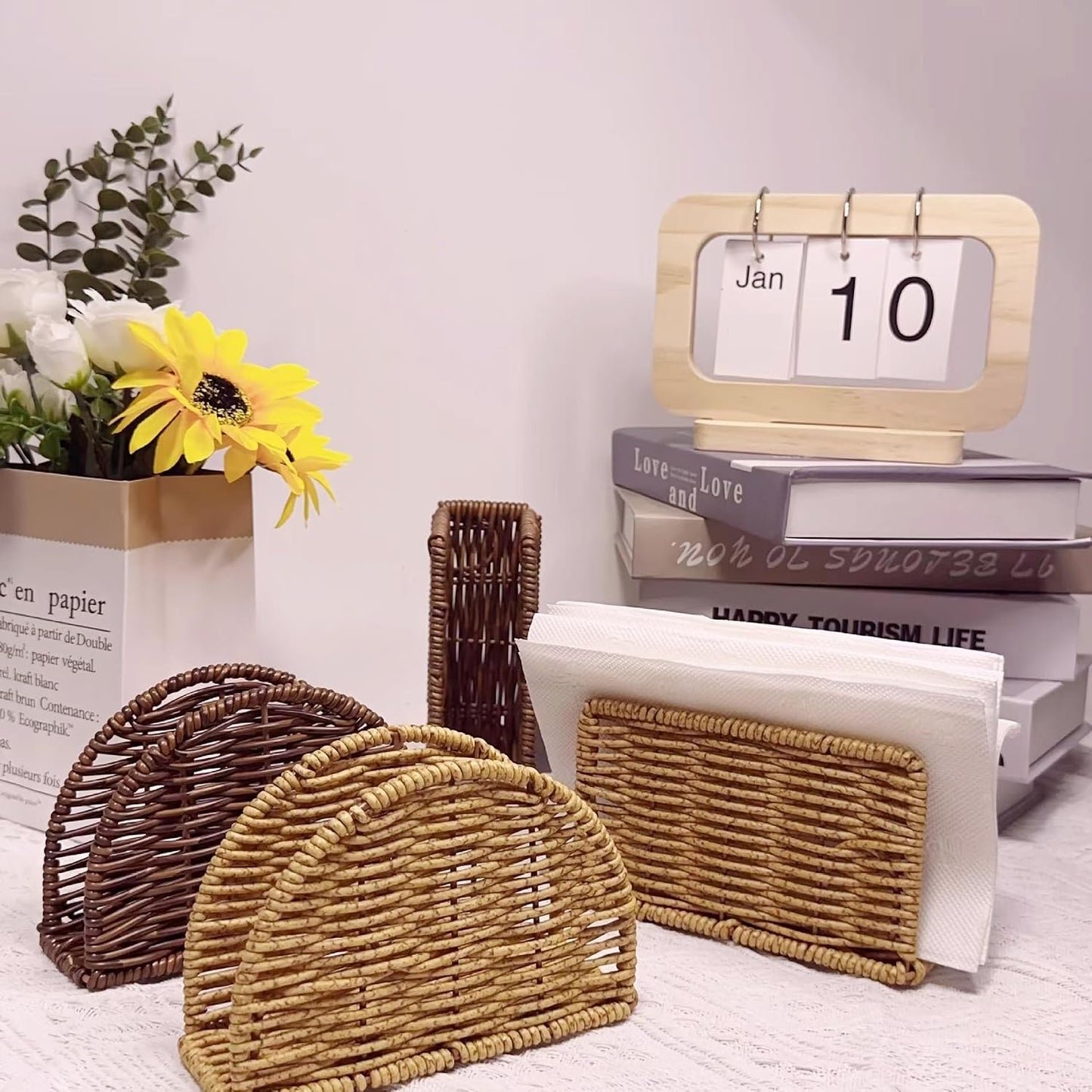Rattan Vertical Napkin Holder / Rectangular Natural Color