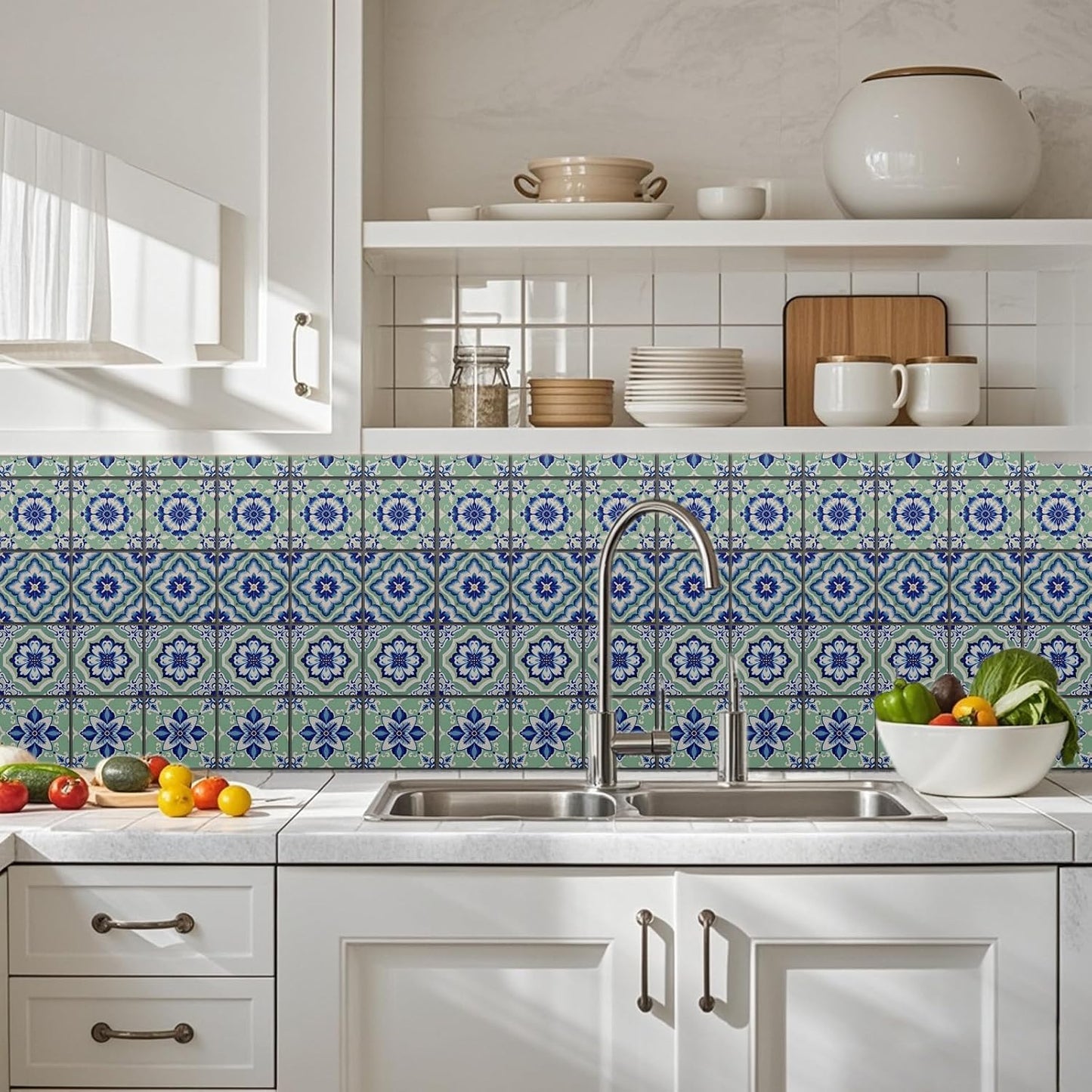 4 Style Tile Stickers Retro Peel and Stick Wall Tile Stickers / Pastoral Pattern / Set of 36