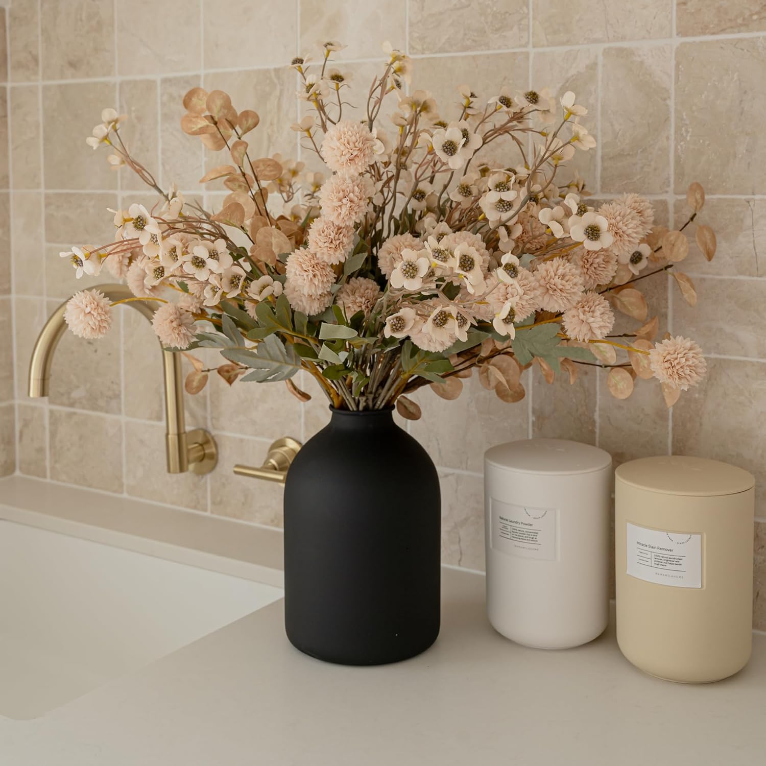 SilkSerenade Large Black Matte Flower Vase / Black Vase