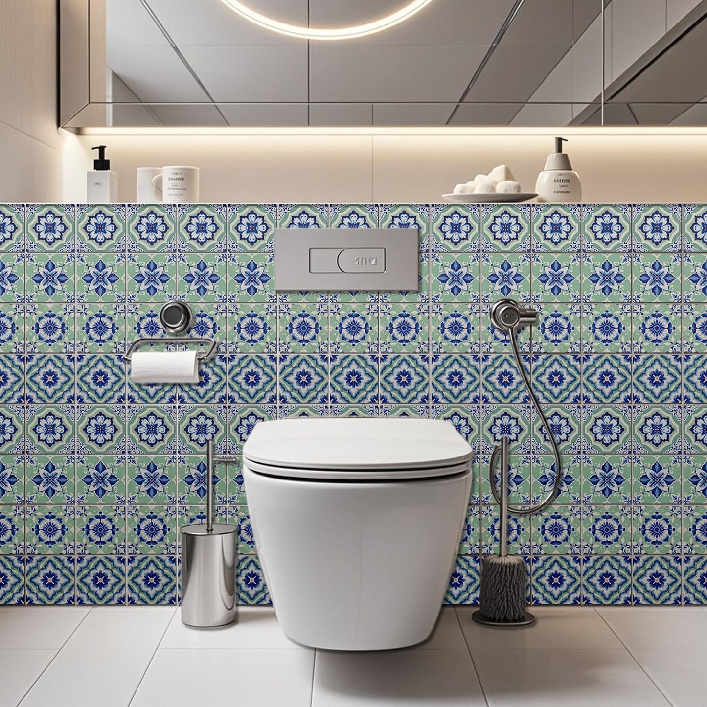 4 Style Tile Stickers Retro Peel and Stick Wall Tile Stickers / Pastoral Pattern / Set of 36