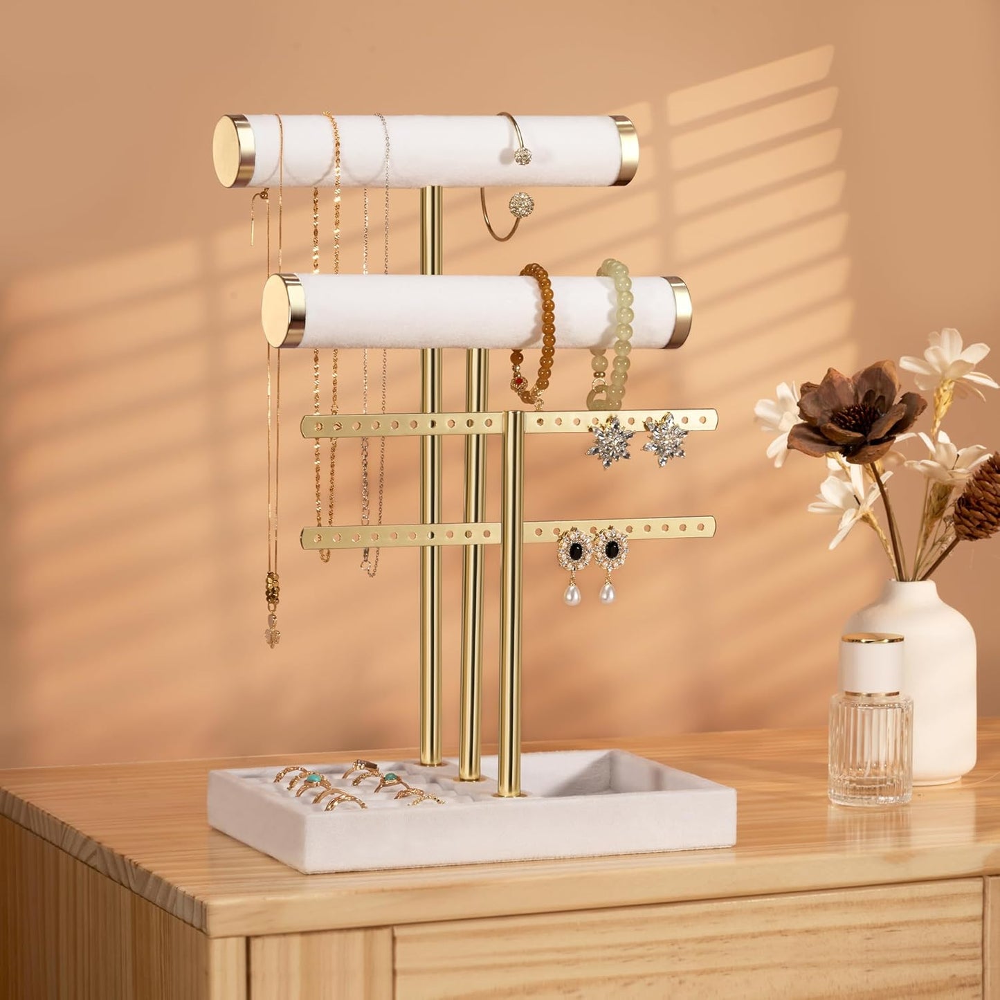 Detachable T Bar Velvet Bracelet Holder / White / Standard