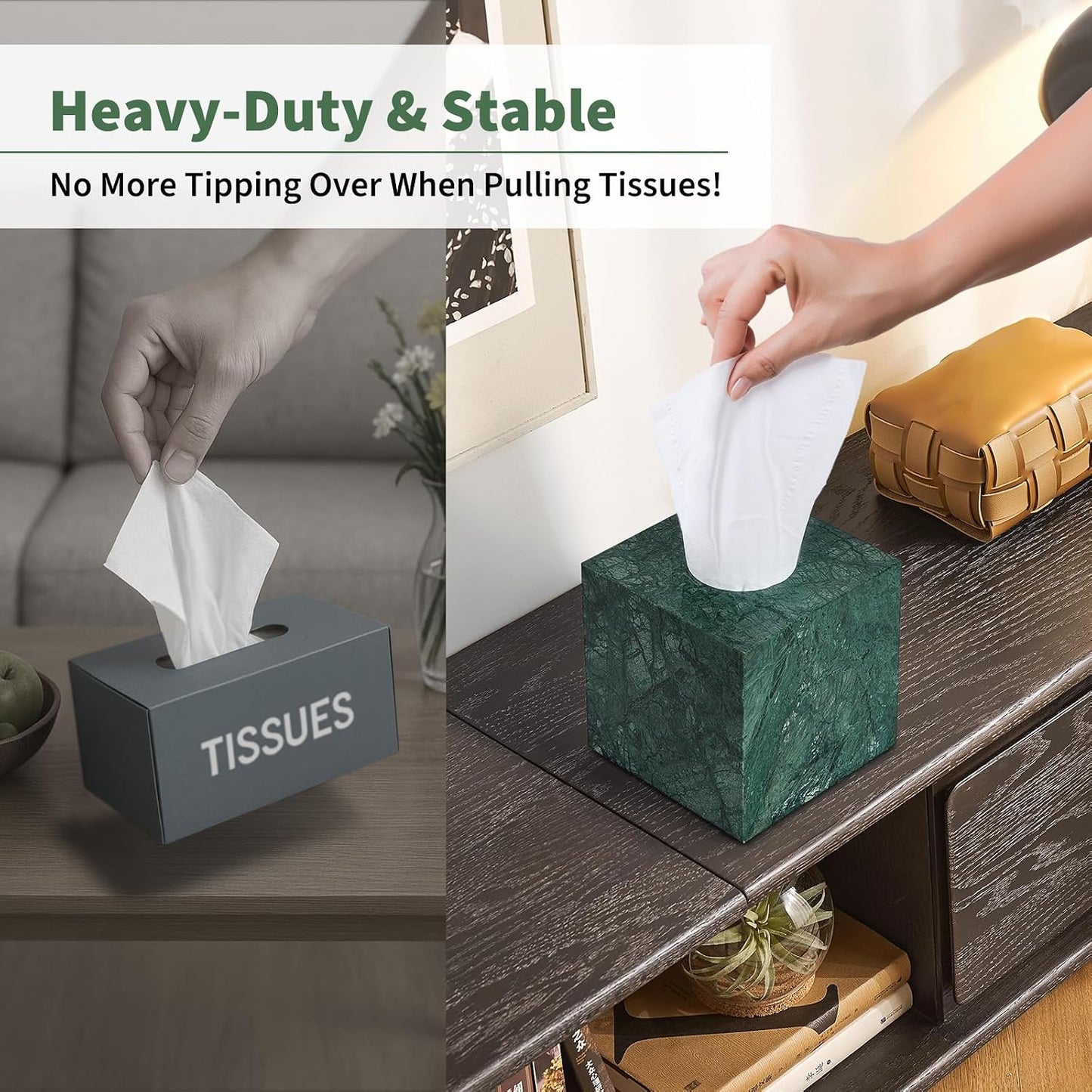 Square Marble Tissue Box Holder / Green / 5.5 Inch