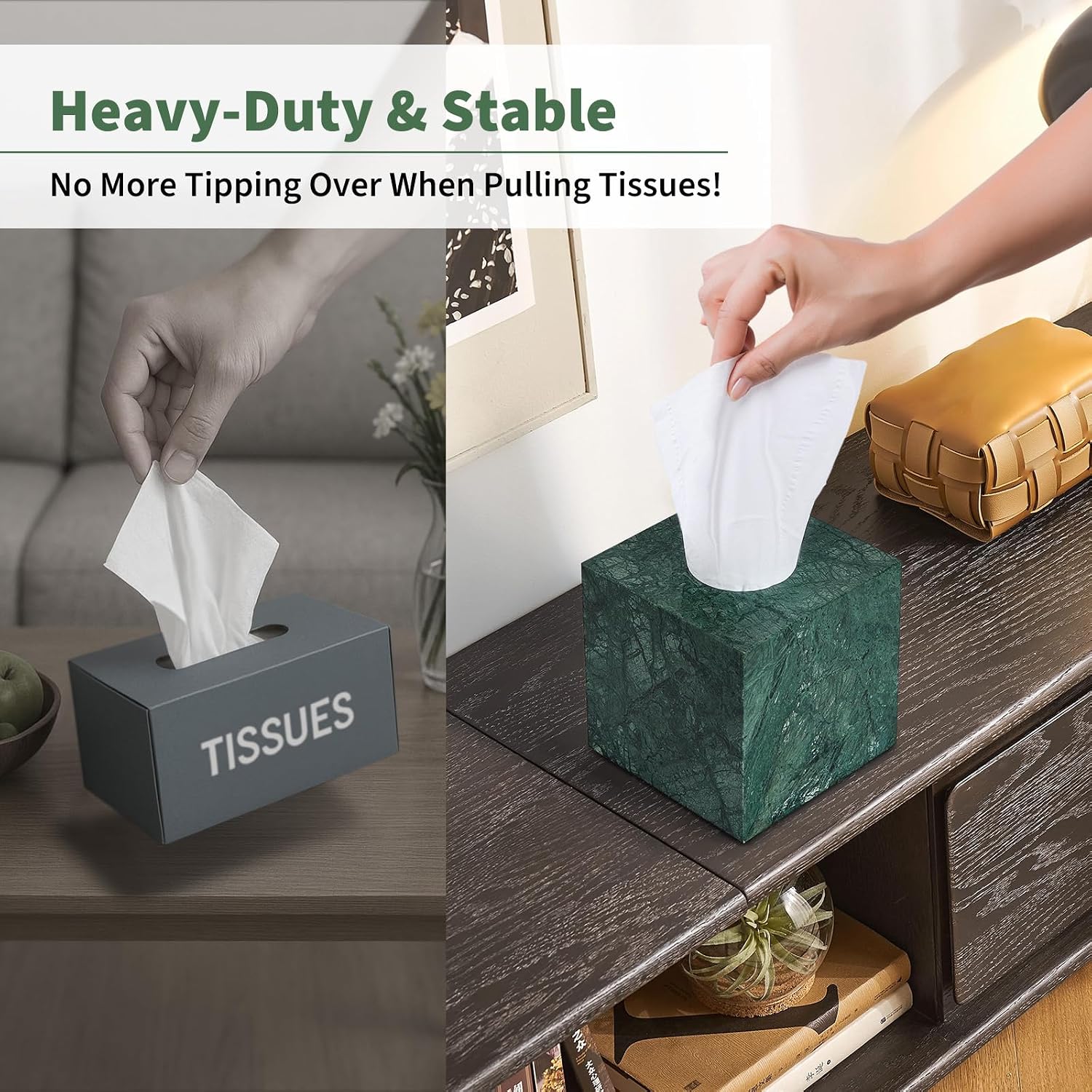 Square Marble Tissue Box Holder / Green / 5.5 Inch