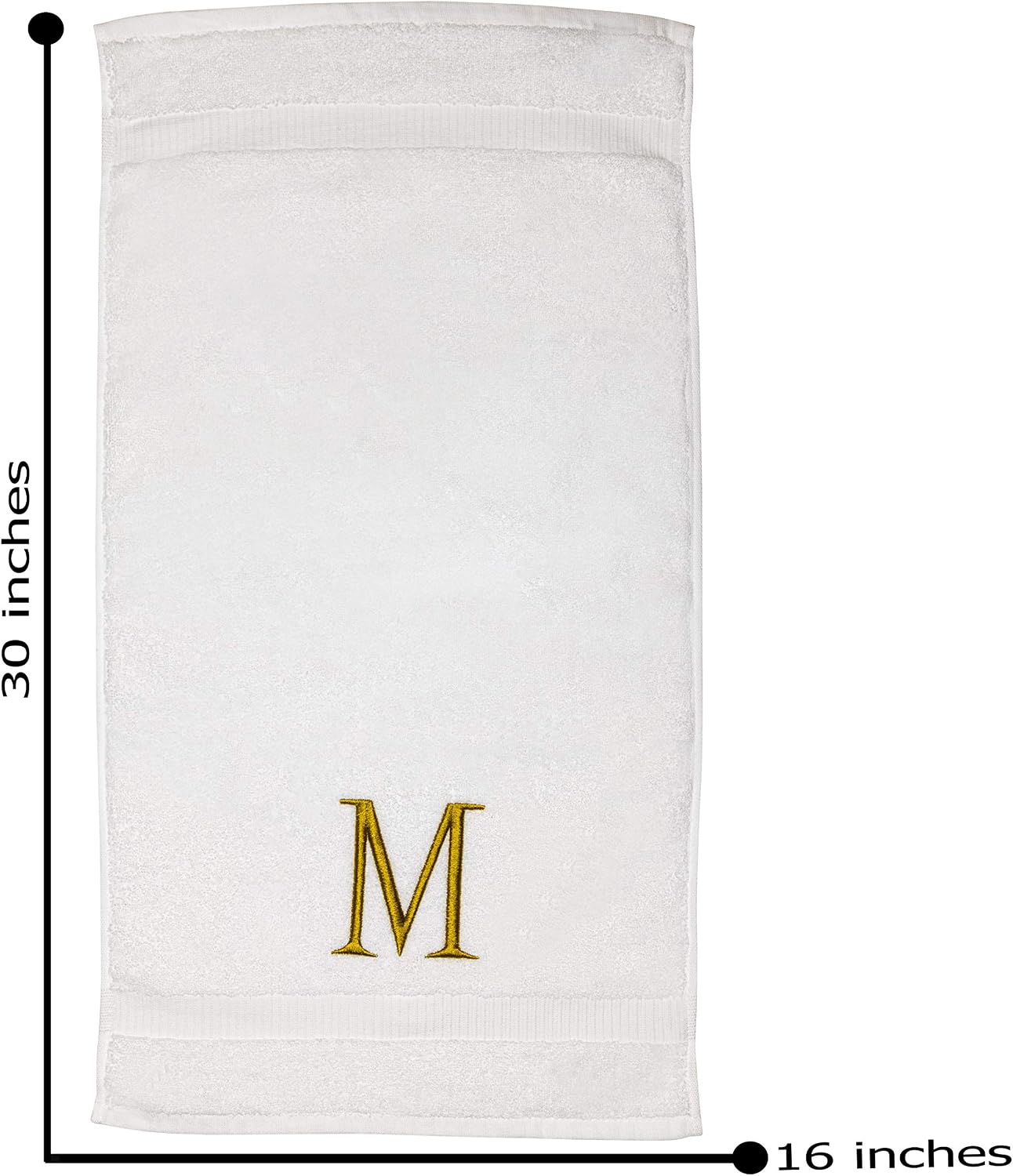 White with Gold Monogrammed Hand Towels for Bathroom - Set of 2 Letter M | Luxury Hotel Quality Initial Towels For
