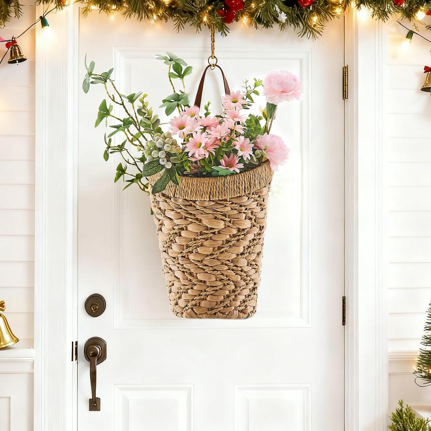Handwoven Front Door Basket Water Hyacinth Wall Hanging Basket Decorative Boho Mounted / Mix