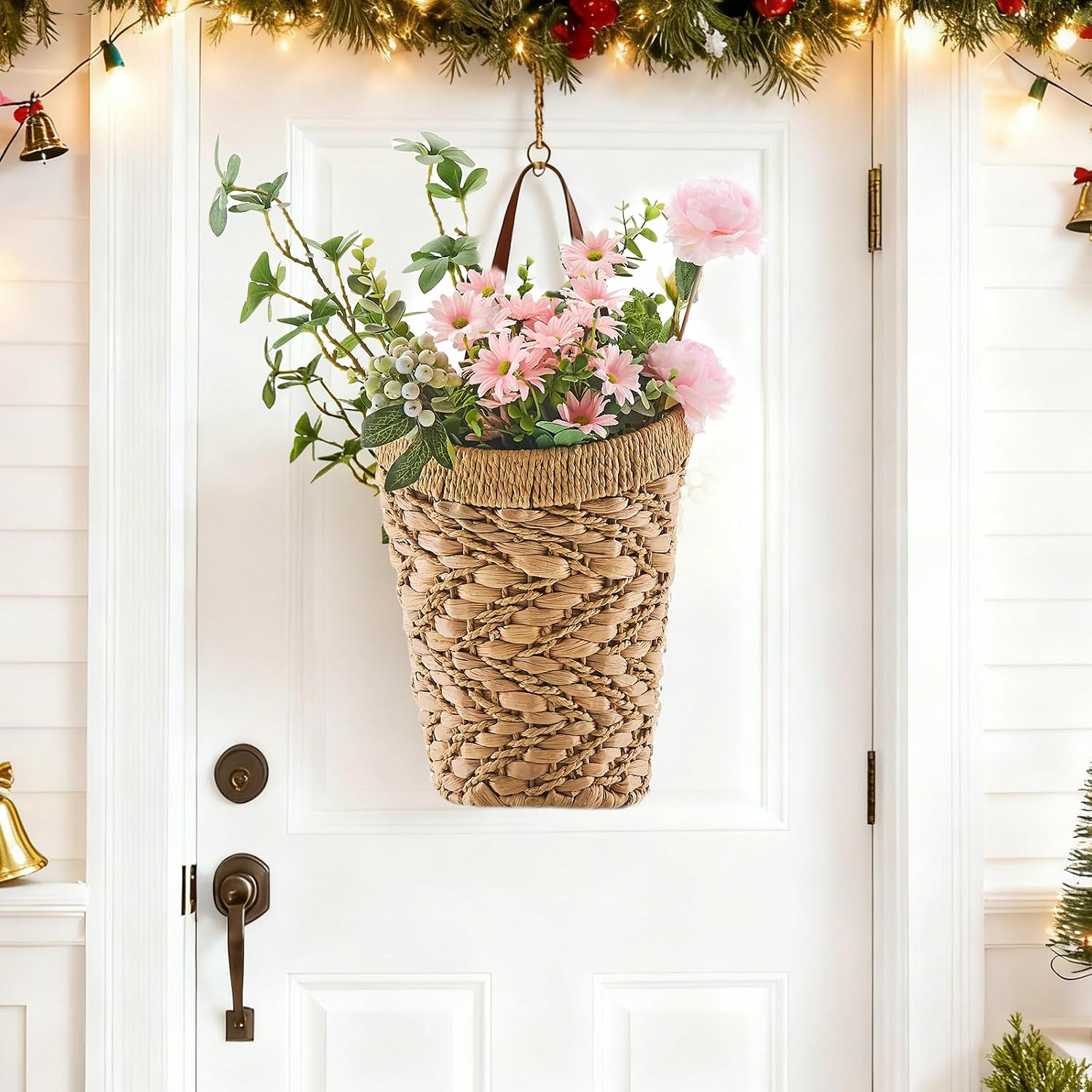 Handwoven Front Door Basket Water Hyacinth Wall Hanging Basket Decorative Boho Mounted / Mix