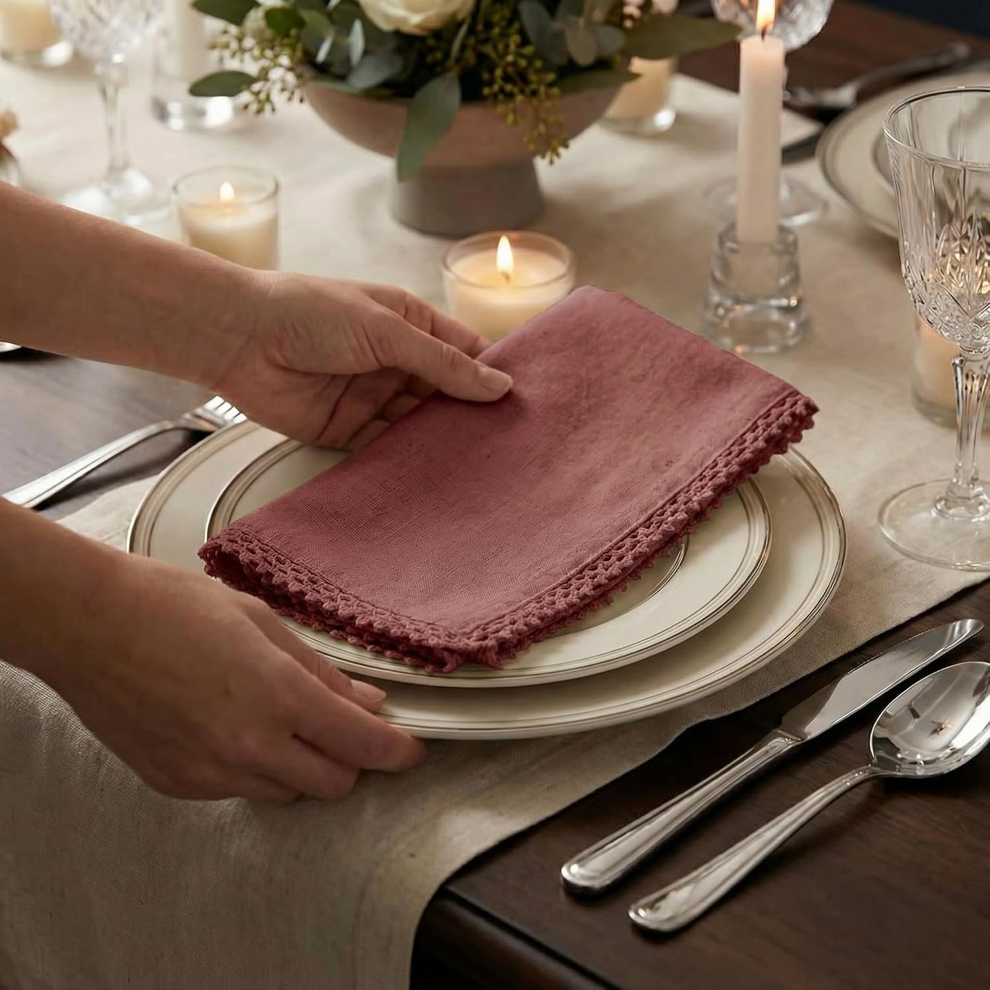 ACCENTHOME Burgundy Cloth Napkins Set of 12 18x18 inch Cotton Dinner Napkins - Washable Soft Premium Hotel Quality